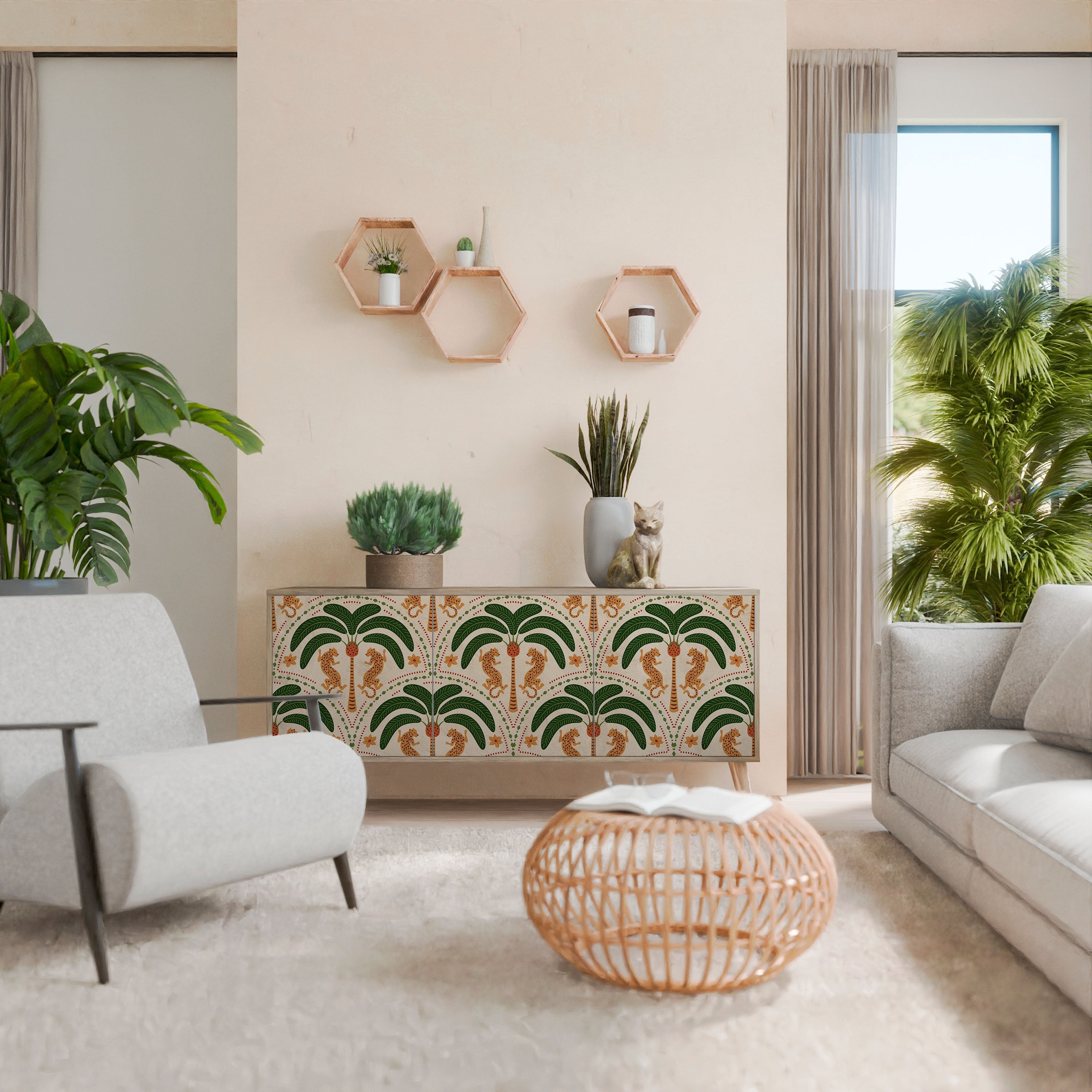 Buffet 3 portes DANCING PREDATORS effet chêne