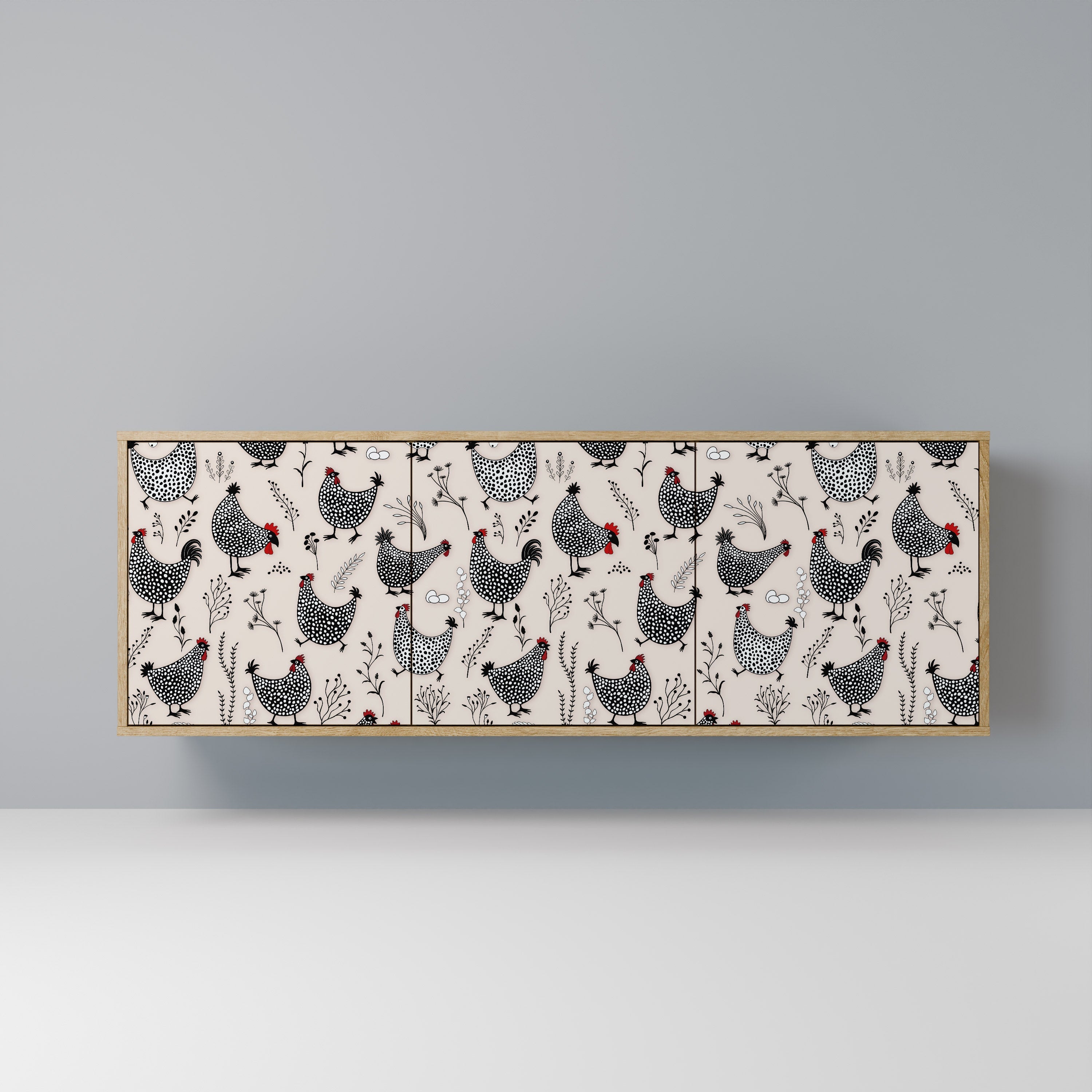 Buffet 3 portes HAPPY HENS effet chêne