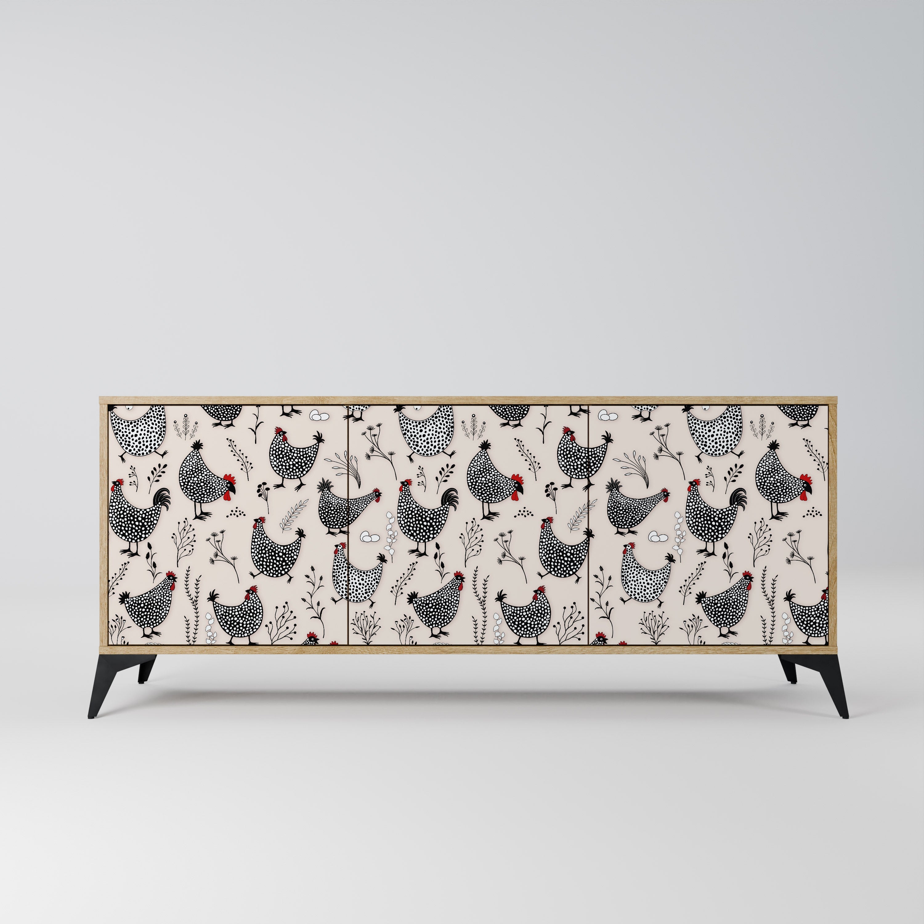 Buffet 3 portes HAPPY HENS effet chêne