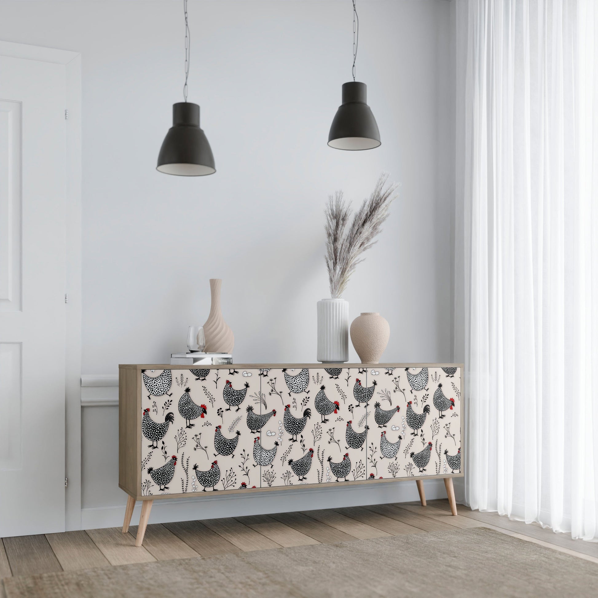 Buffet 3 portes HAPPY HENS effet chêne