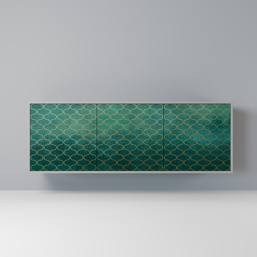 Buffet 3 portes TESSELATED GREENERY, finition grise