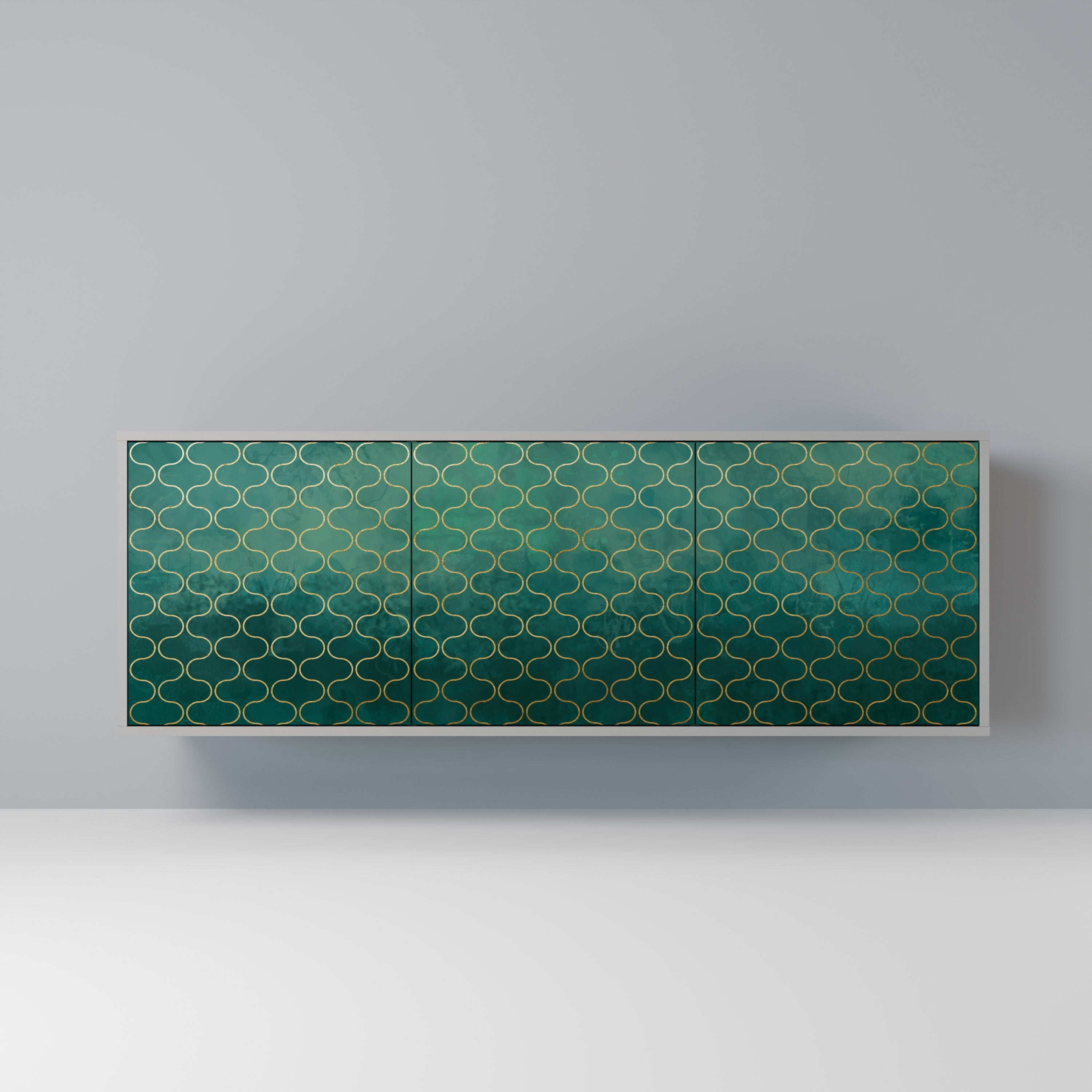 Buffet 3 portes TESSELATED GREENERY, finition grise