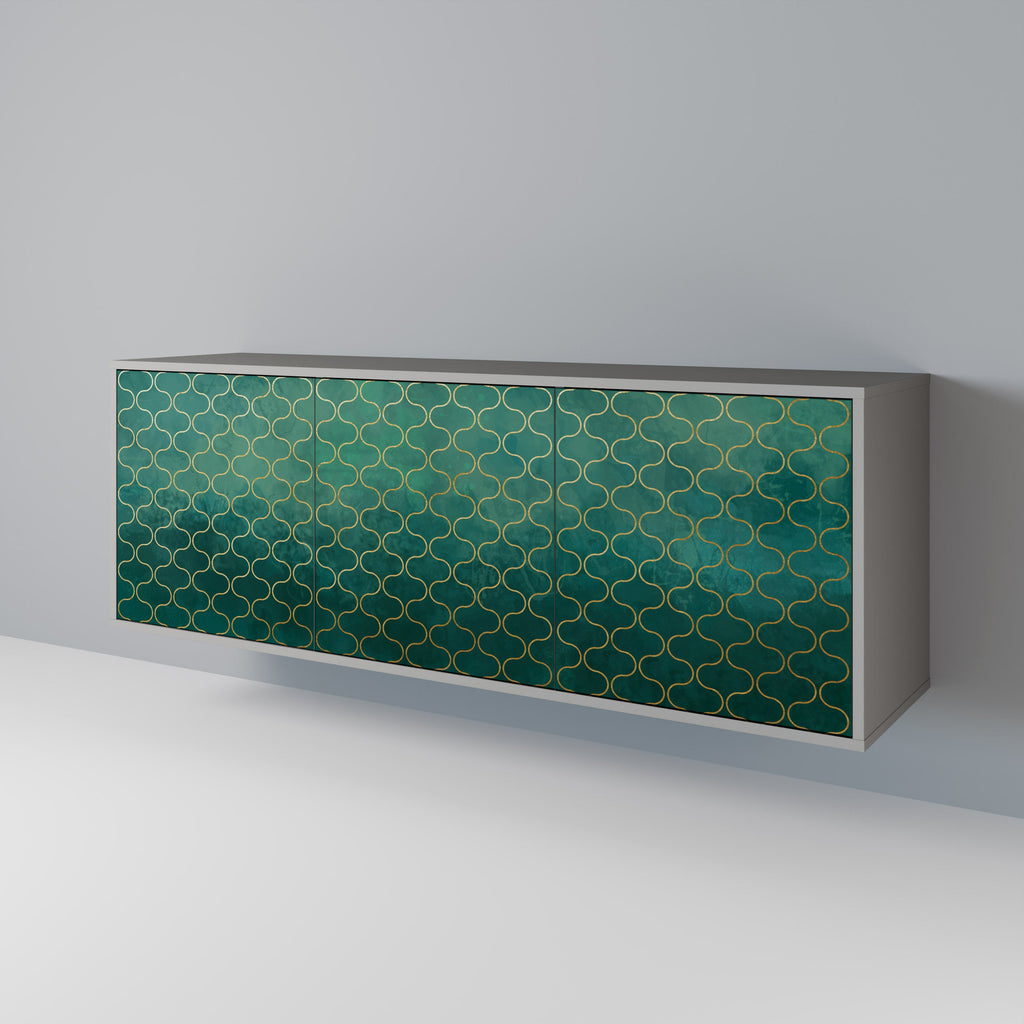 Buffet 3 portes TESSELATED GREENERY, finition grise