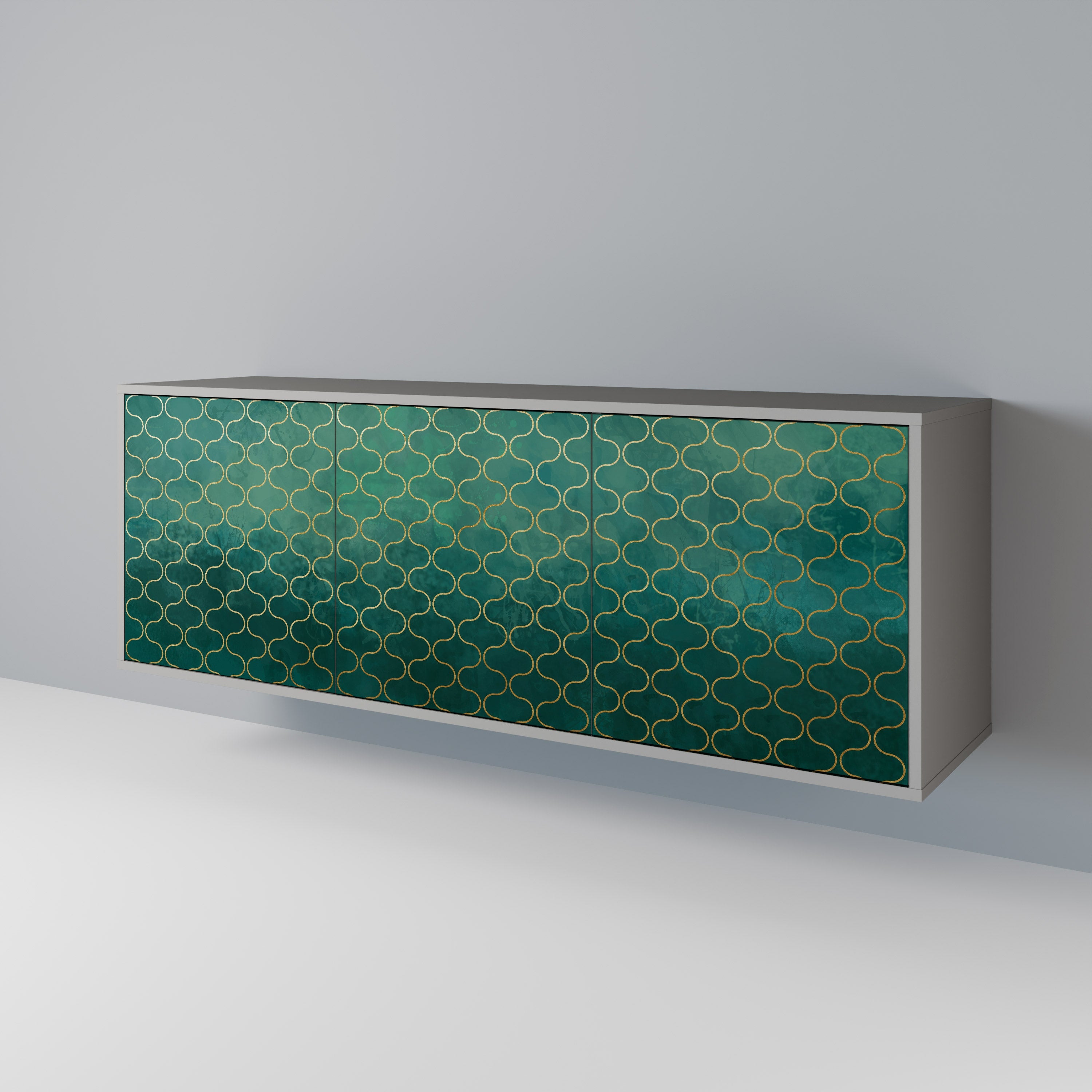 Buffet 3 portes TESSELATED GREENERY, finition grise