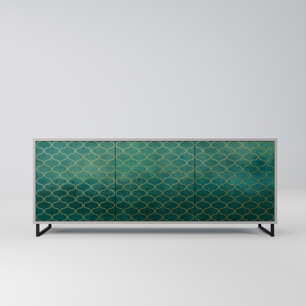 Buffet 3 portes TESSELATED GREENERY, finition grise