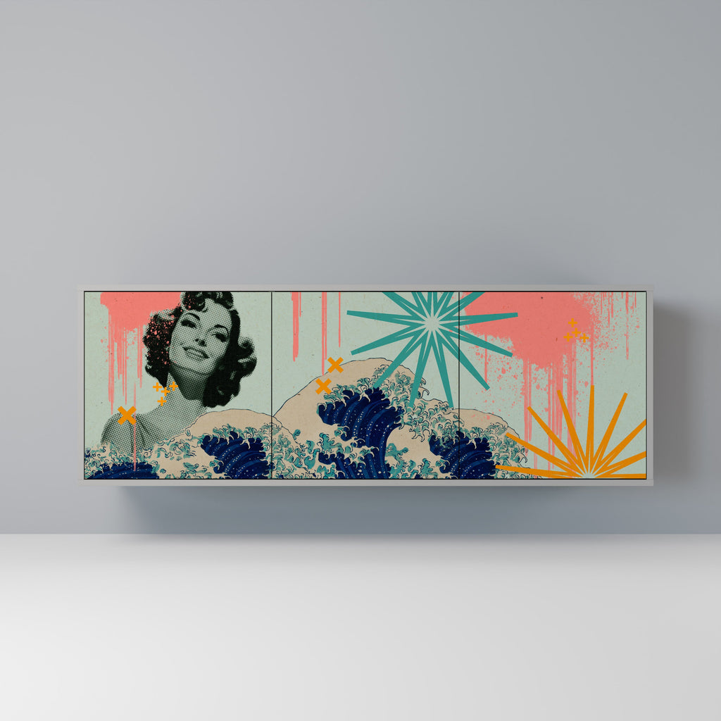 Buffet 3 portes KANAGAWA BEAUTY finition grise