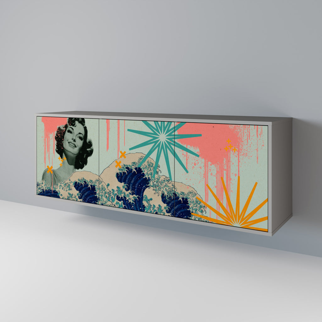 Buffet 3 portes KANAGAWA BEAUTY finition grise