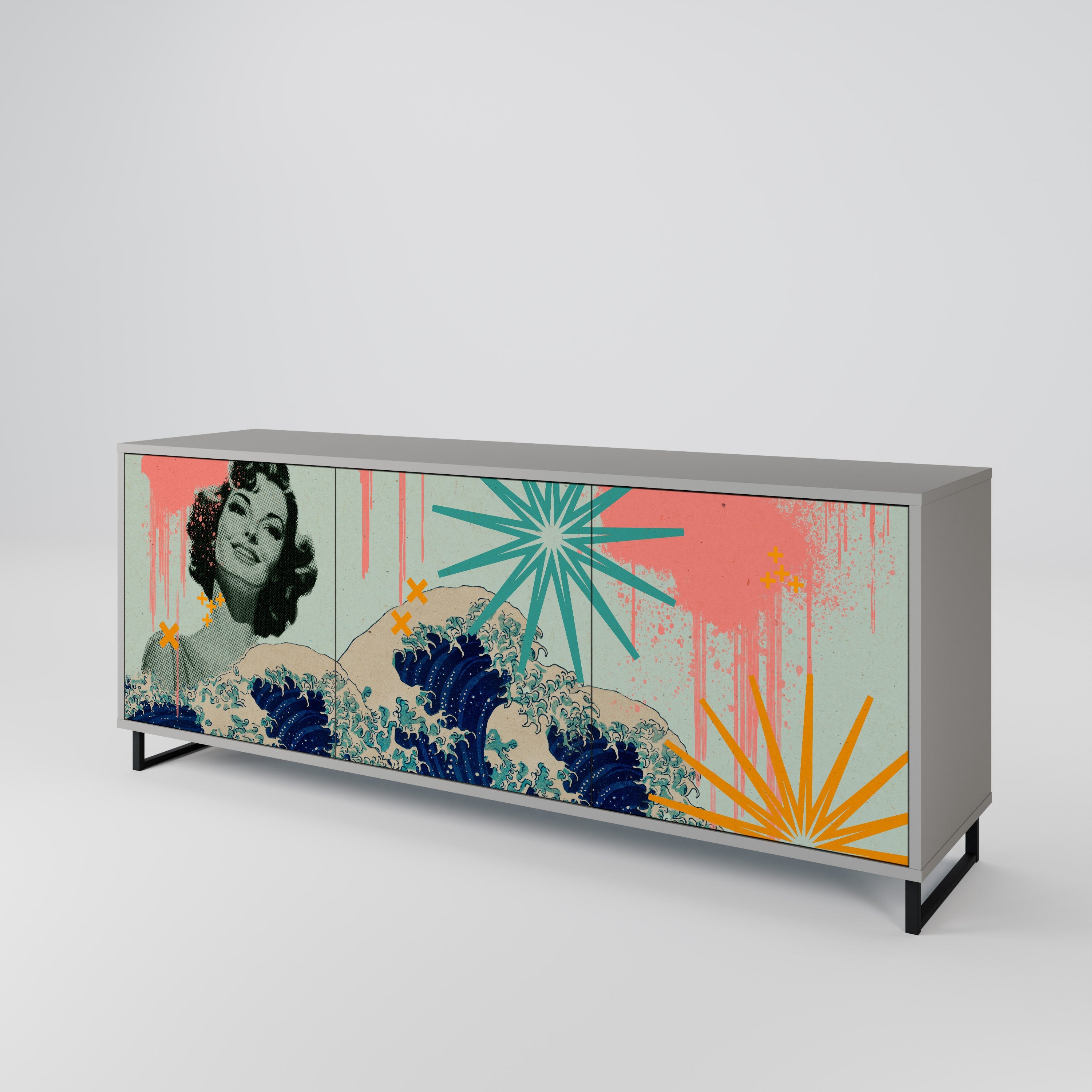 Buffet 3 portes KANAGAWA BEAUTY finition grise