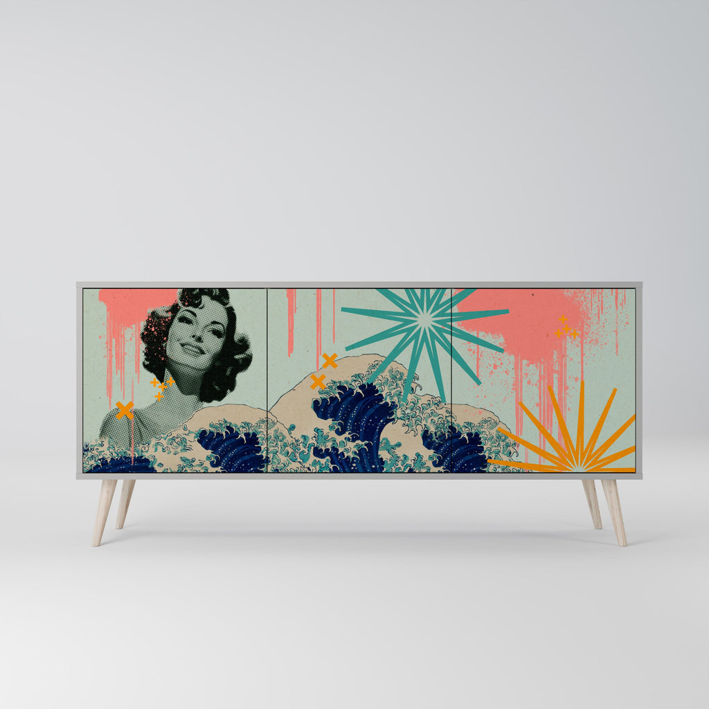 Buffet 3 portes KANAGAWA BEAUTY finition grise