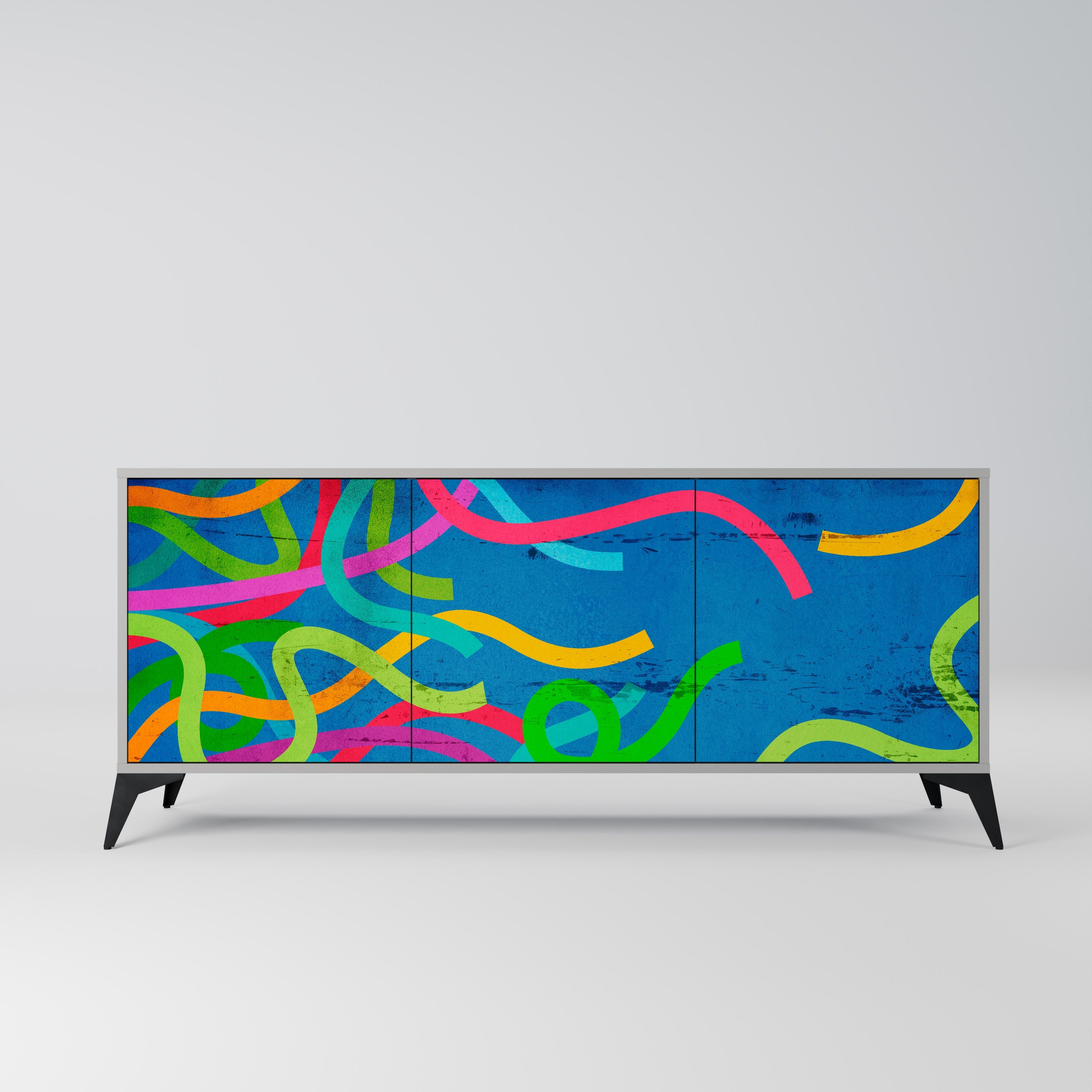 Buffet 3 portes STREAMER TANGLE finition grise