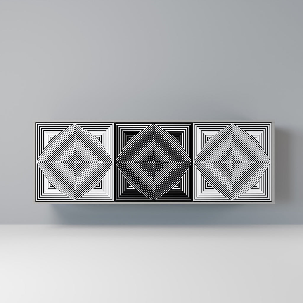 Buffet 3 portes POLYGON ILLUSION finition grise