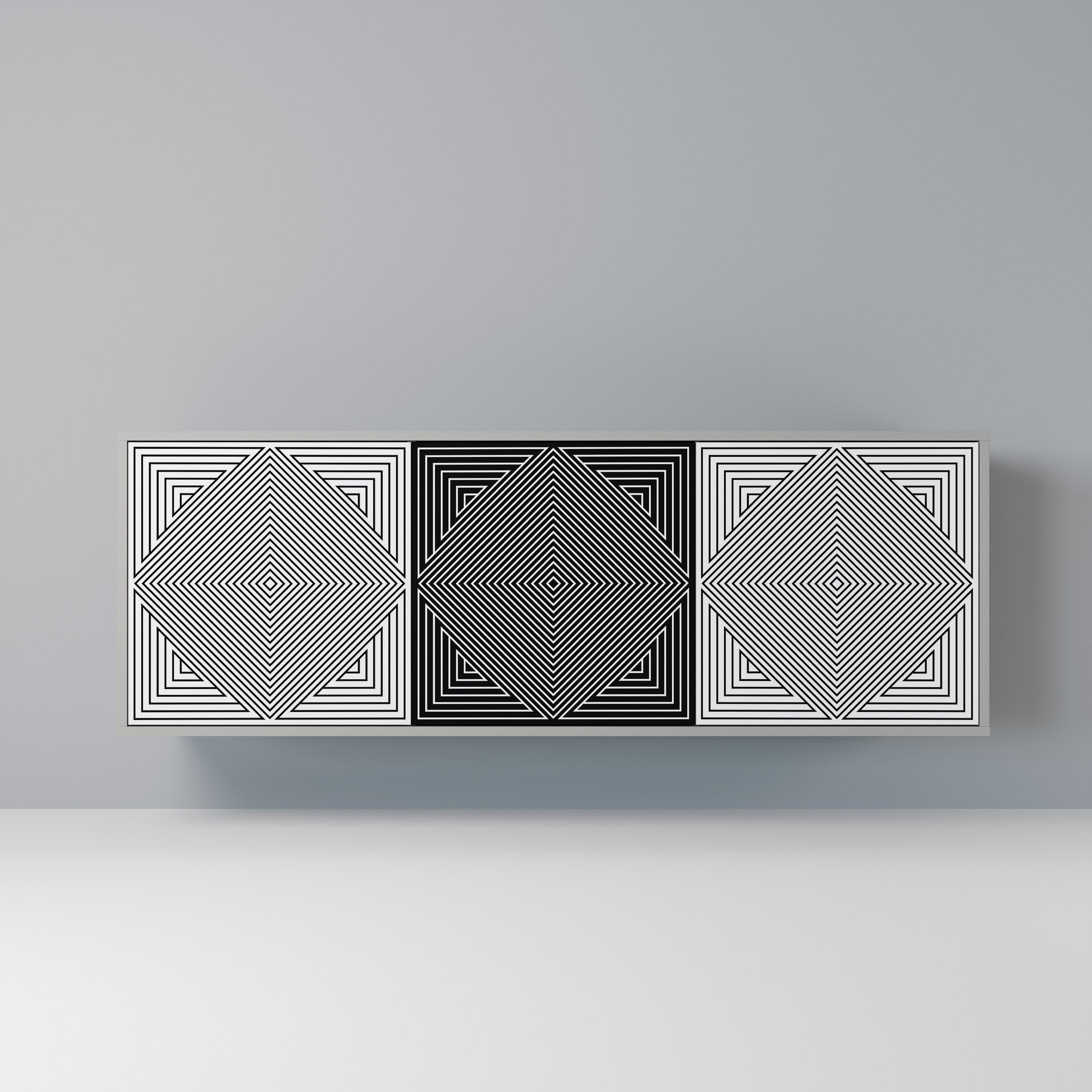 Buffet 3 portes POLYGON ILLUSION finition grise