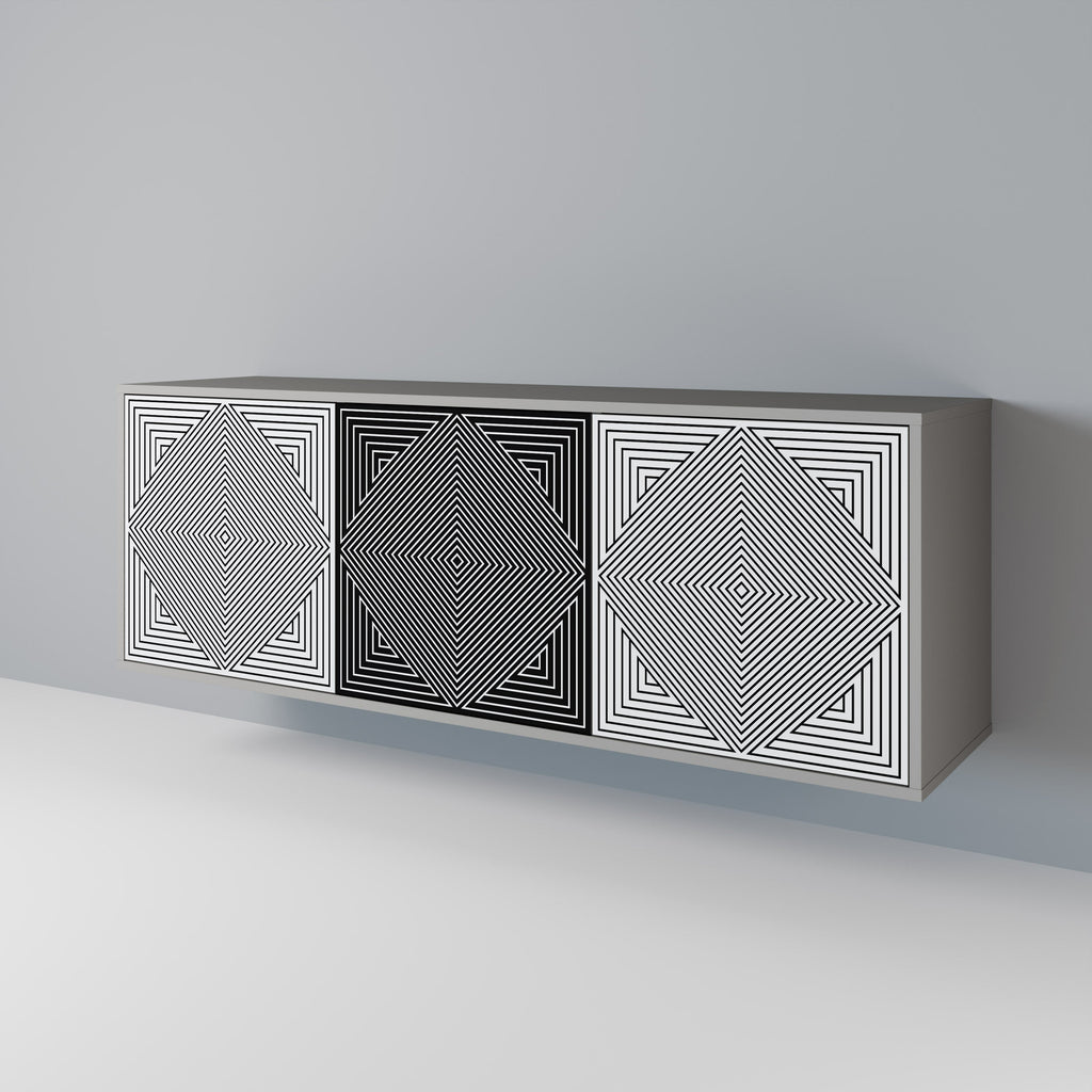 Buffet 3 portes POLYGON ILLUSION finition grise