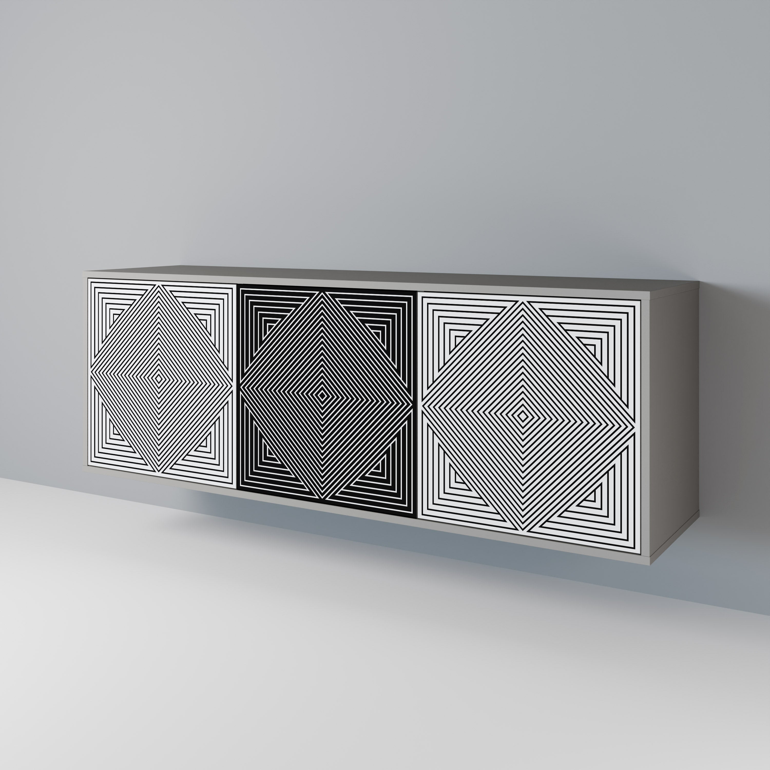Buffet 3 portes POLYGON ILLUSION finition grise