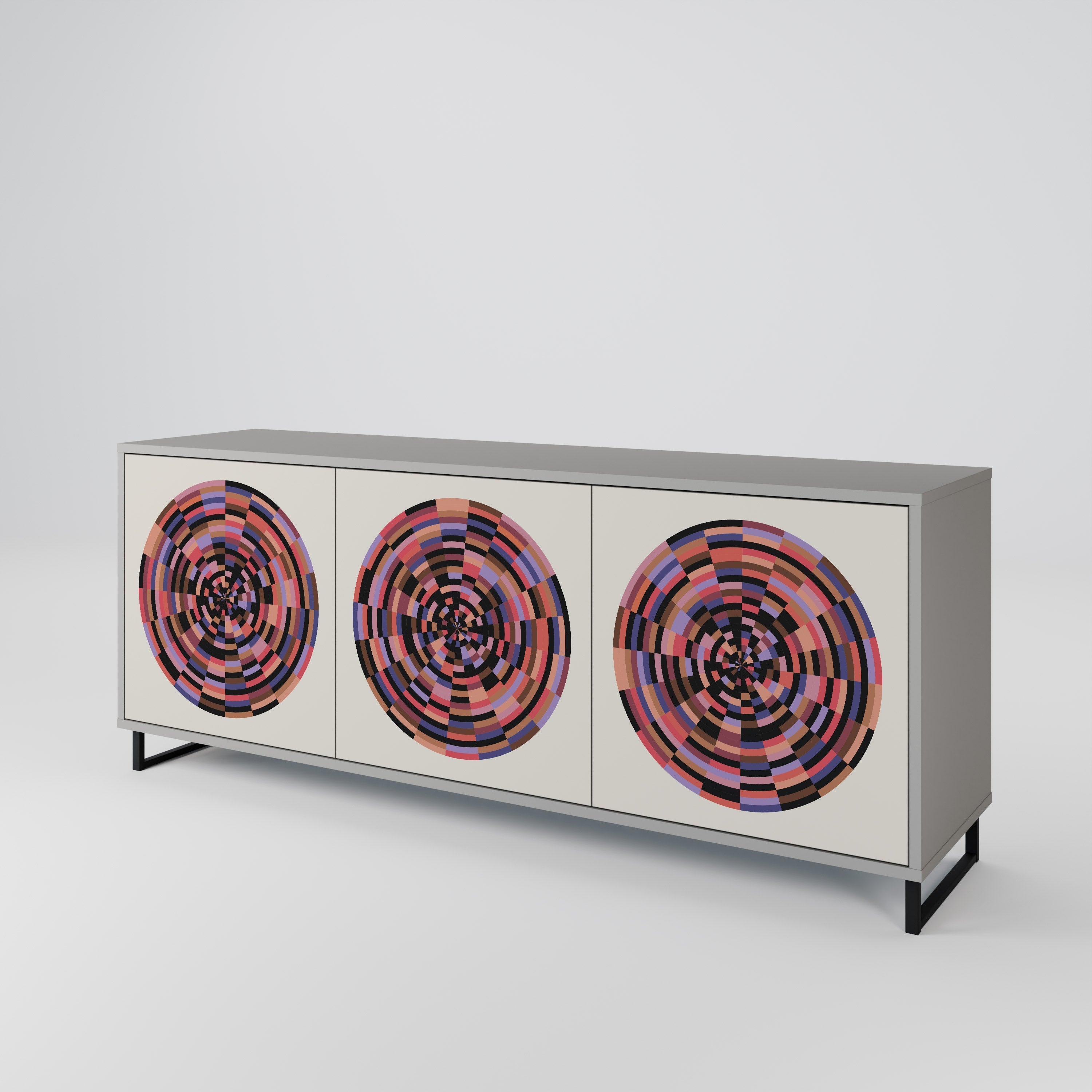 Buffet 3 portes BROWN CIRCLES finition grise