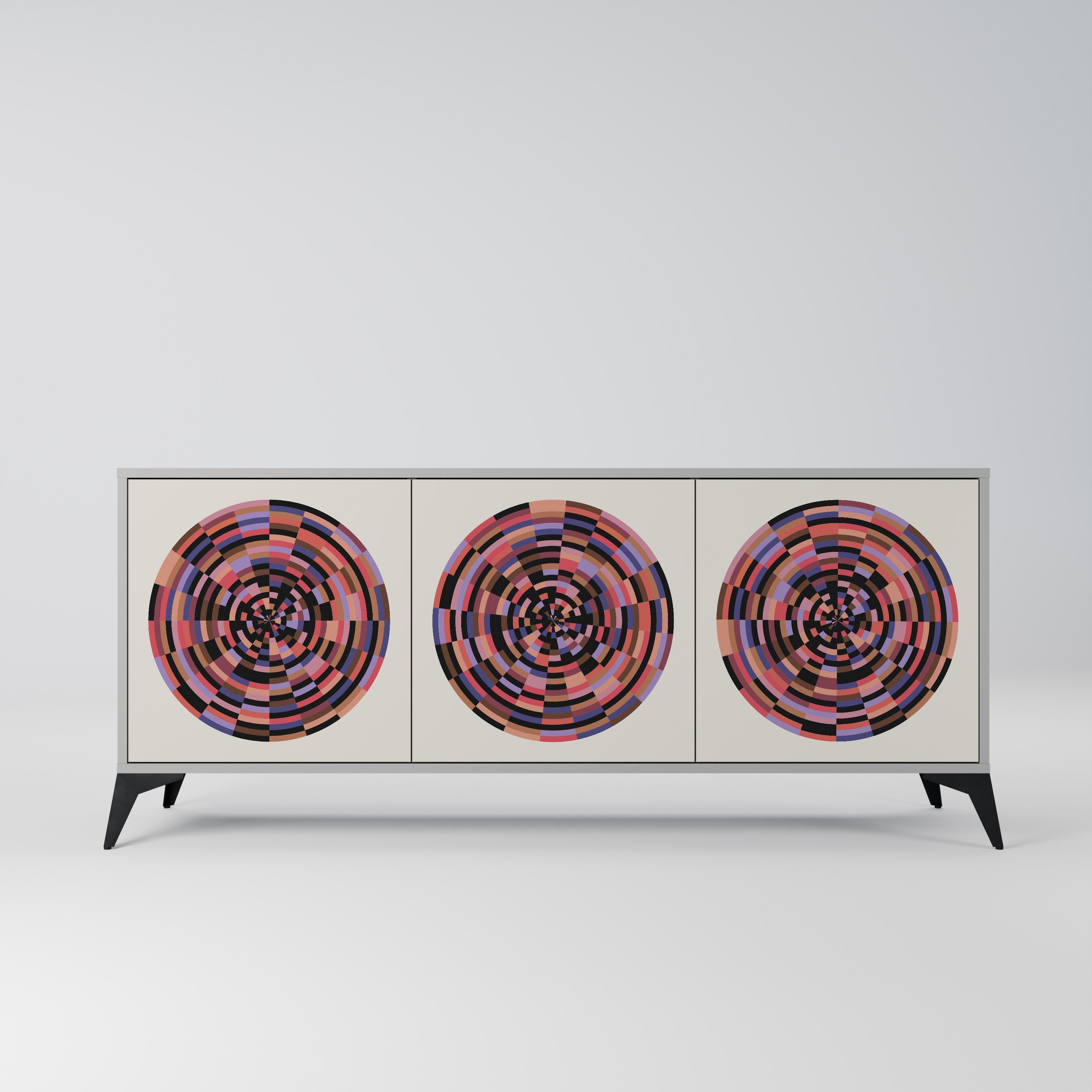 Buffet 3 portes BROWN CIRCLES finition grise