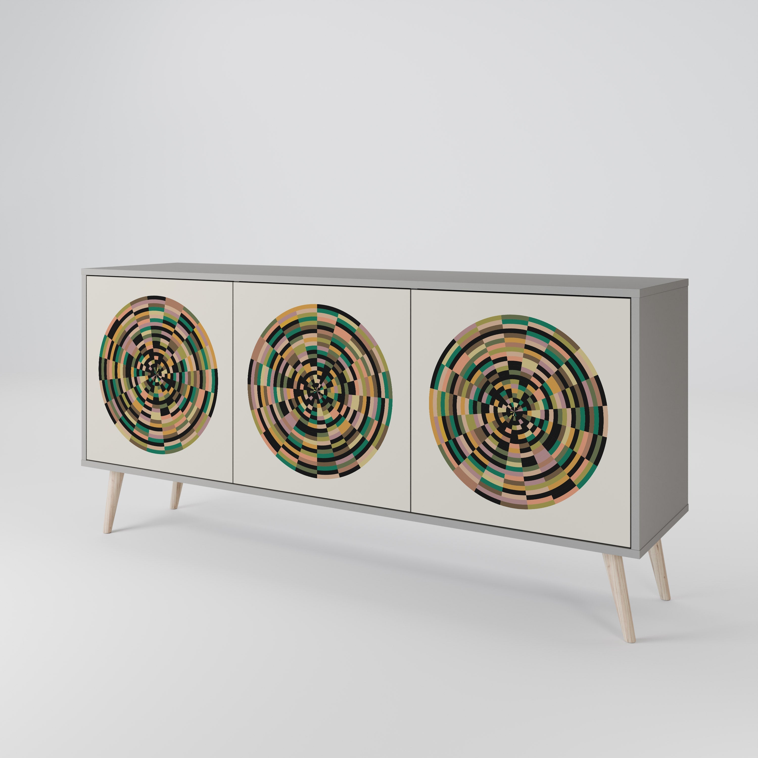 Buffet 3 portes GREEN CIRCLES finition grise