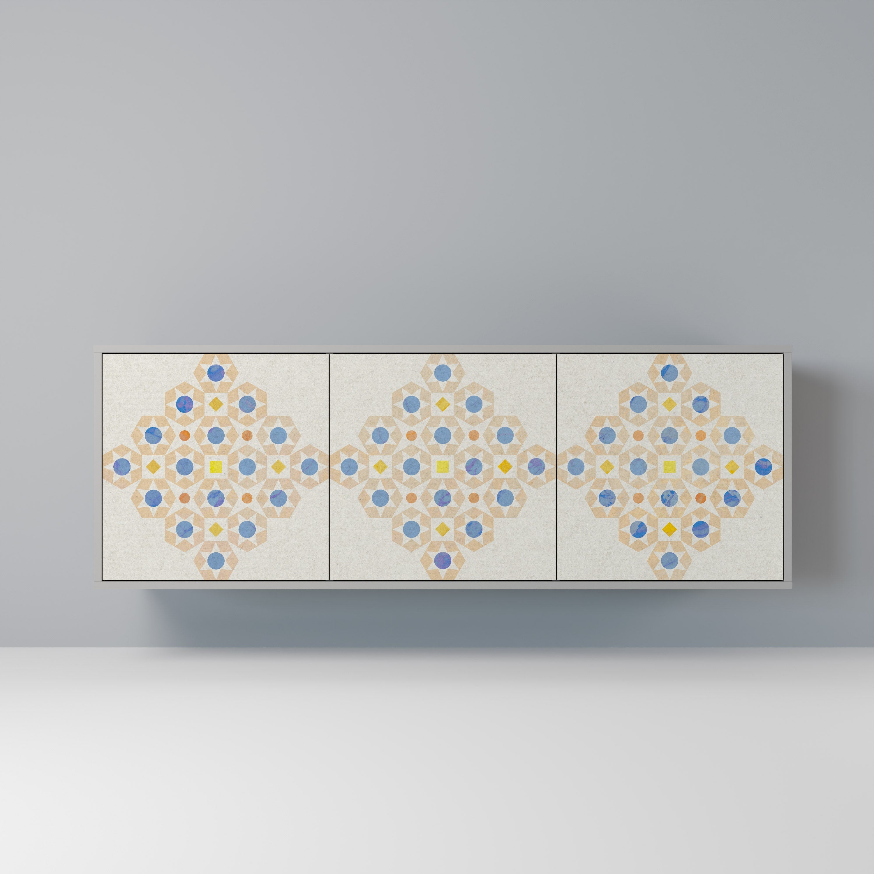 Buffet 3 portes à motifs Prisma, finition grise