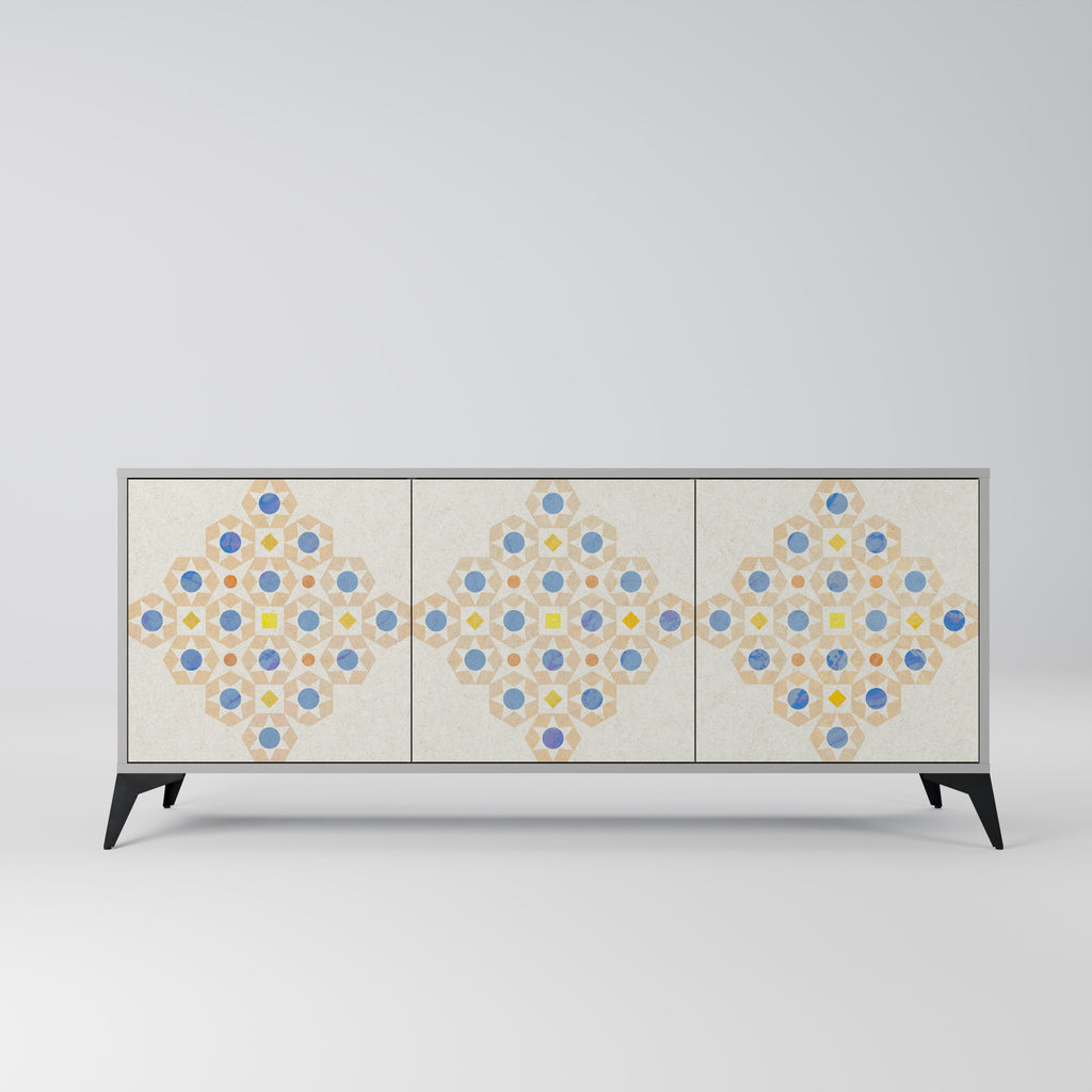 Buffet 3 portes à motifs Prisma, finition grise