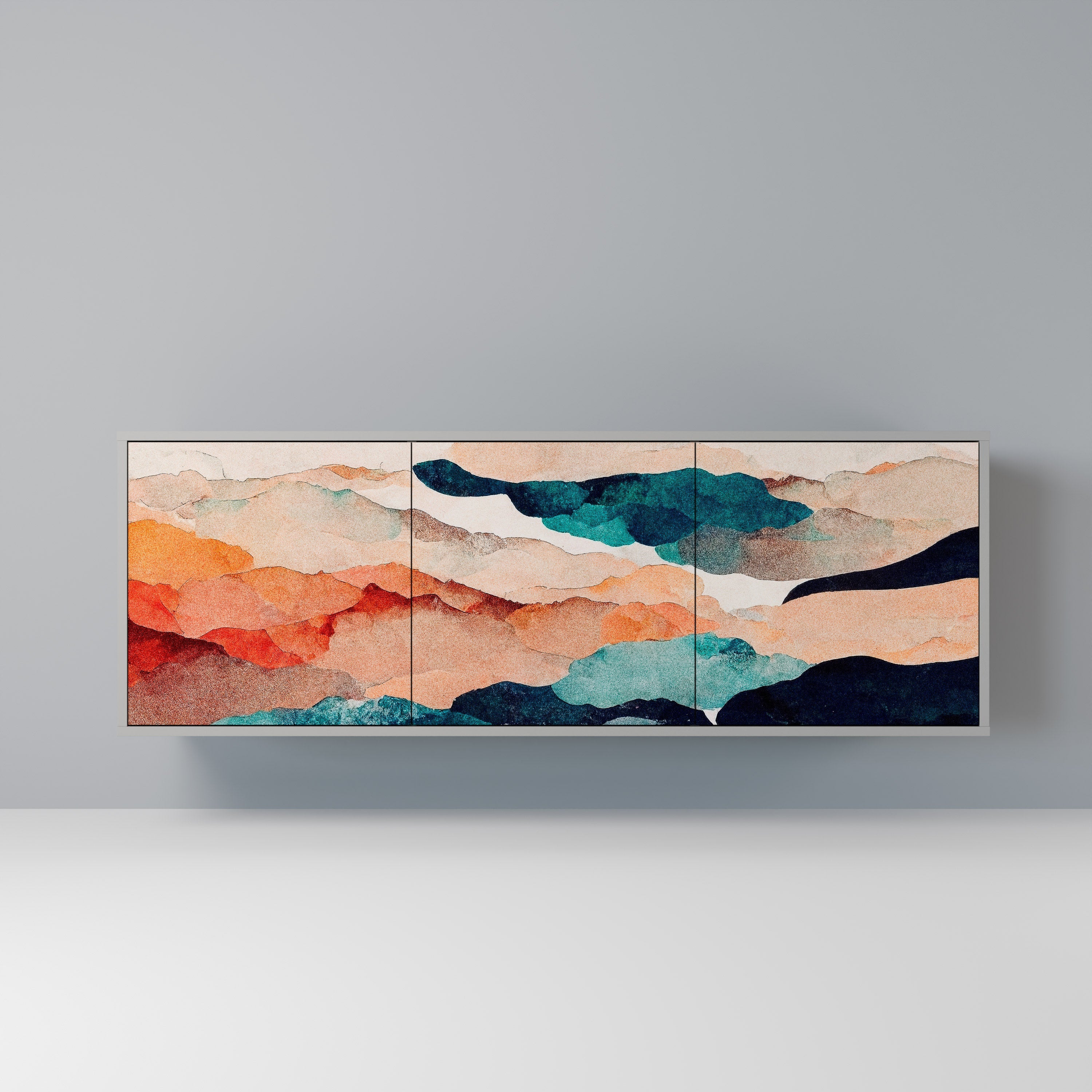 Buffet 3 portes ABSTRAIT PAYSAGE en finition grise