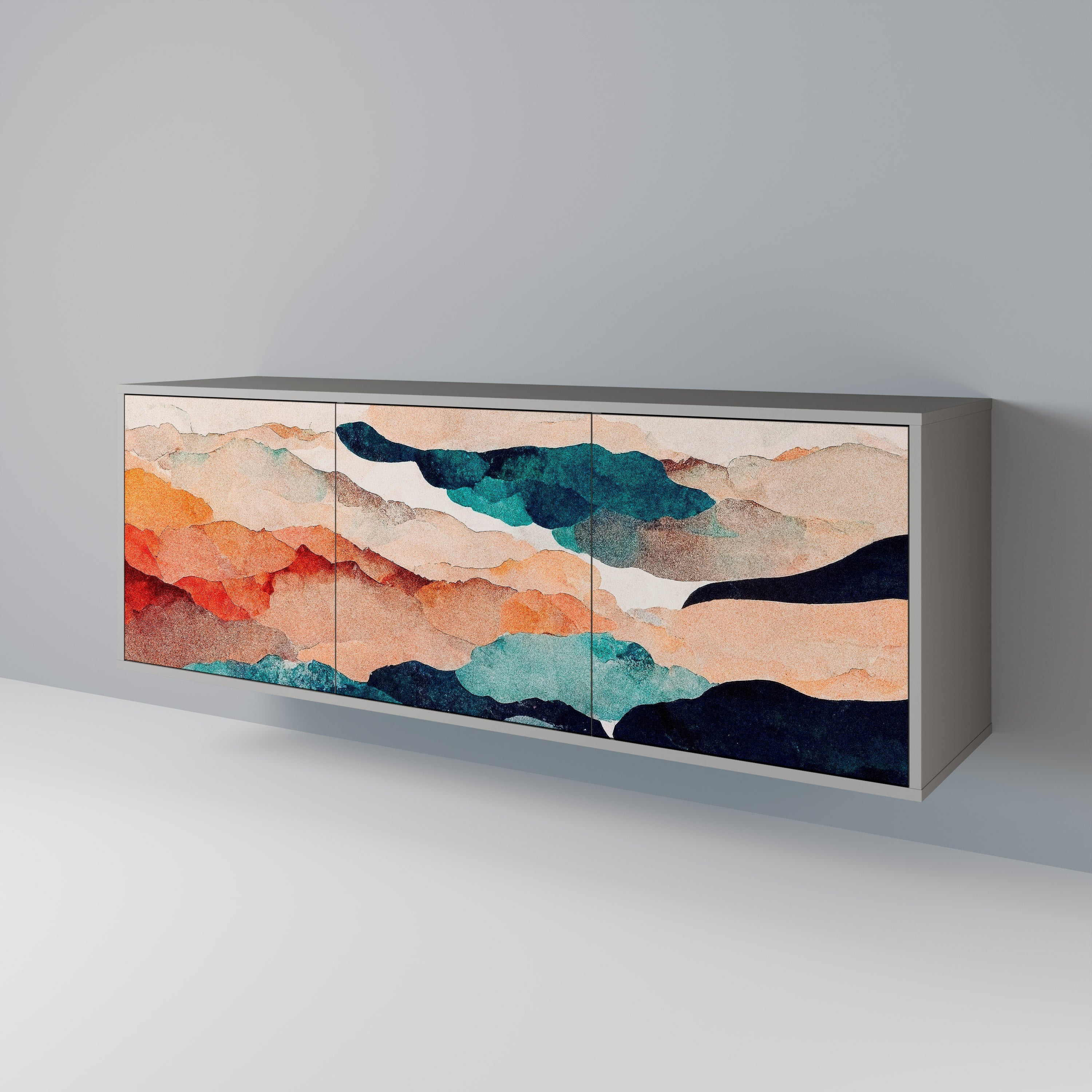 Buffet 3 portes ABSTRAIT PAYSAGE en finition grise