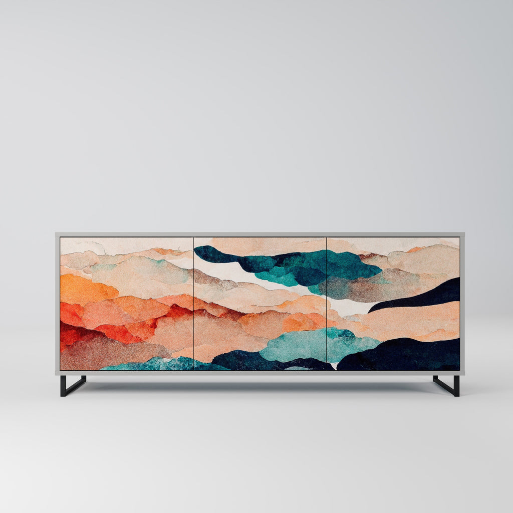 Buffet 3 portes ABSTRAIT PAYSAGE en finition grise