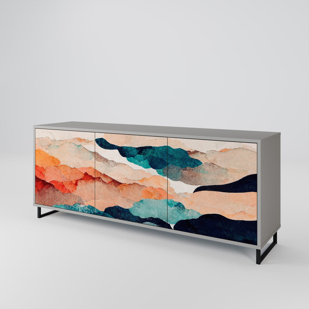 Buffet 3 portes ABSTRAIT PAYSAGE en finition grise