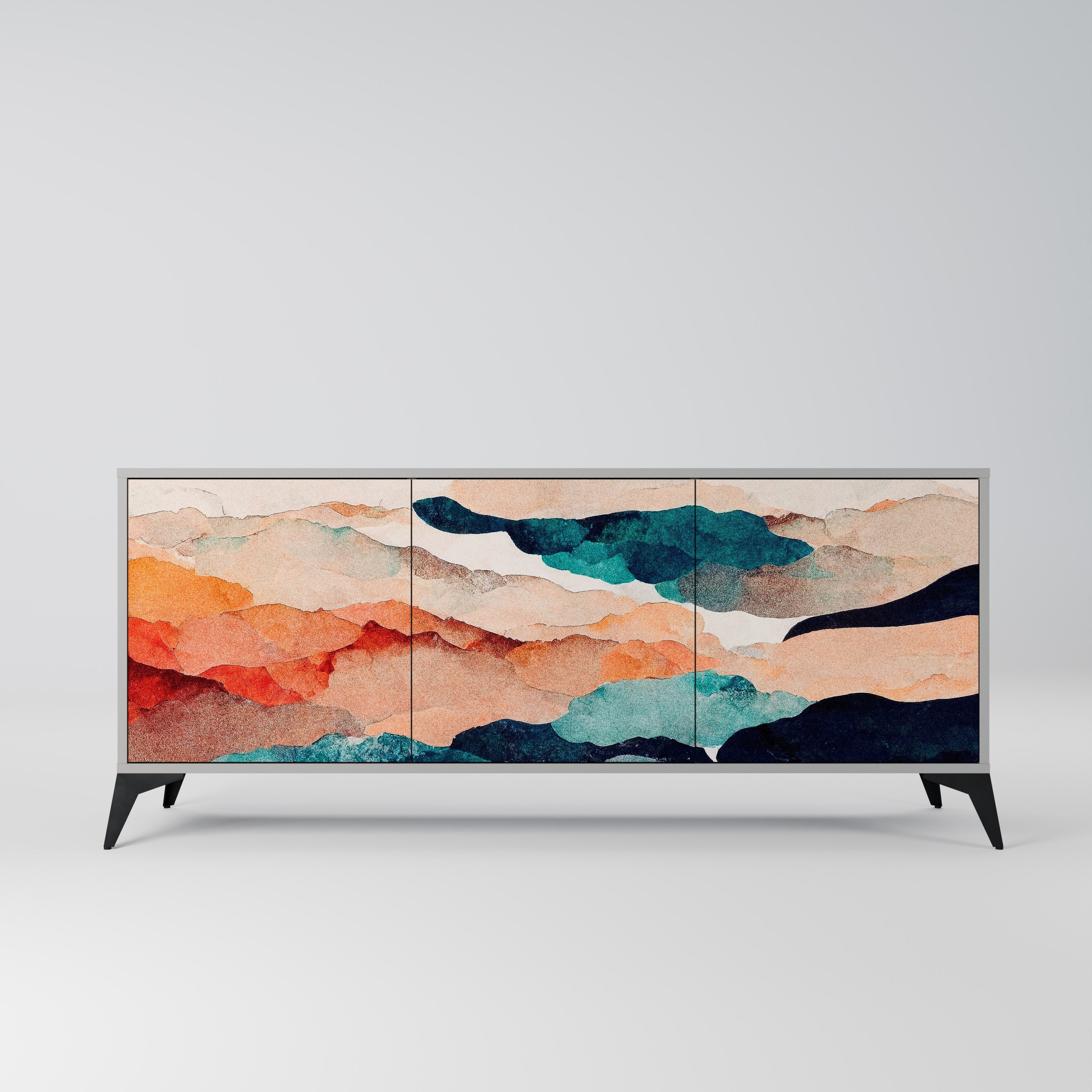 Buffet 3 portes ABSTRAIT PAYSAGE en finition grise