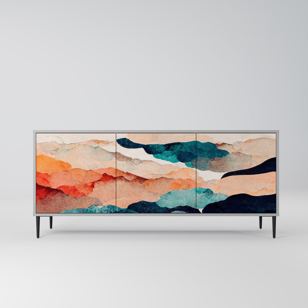 Buffet 3 portes ABSTRAIT PAYSAGE en finition grise