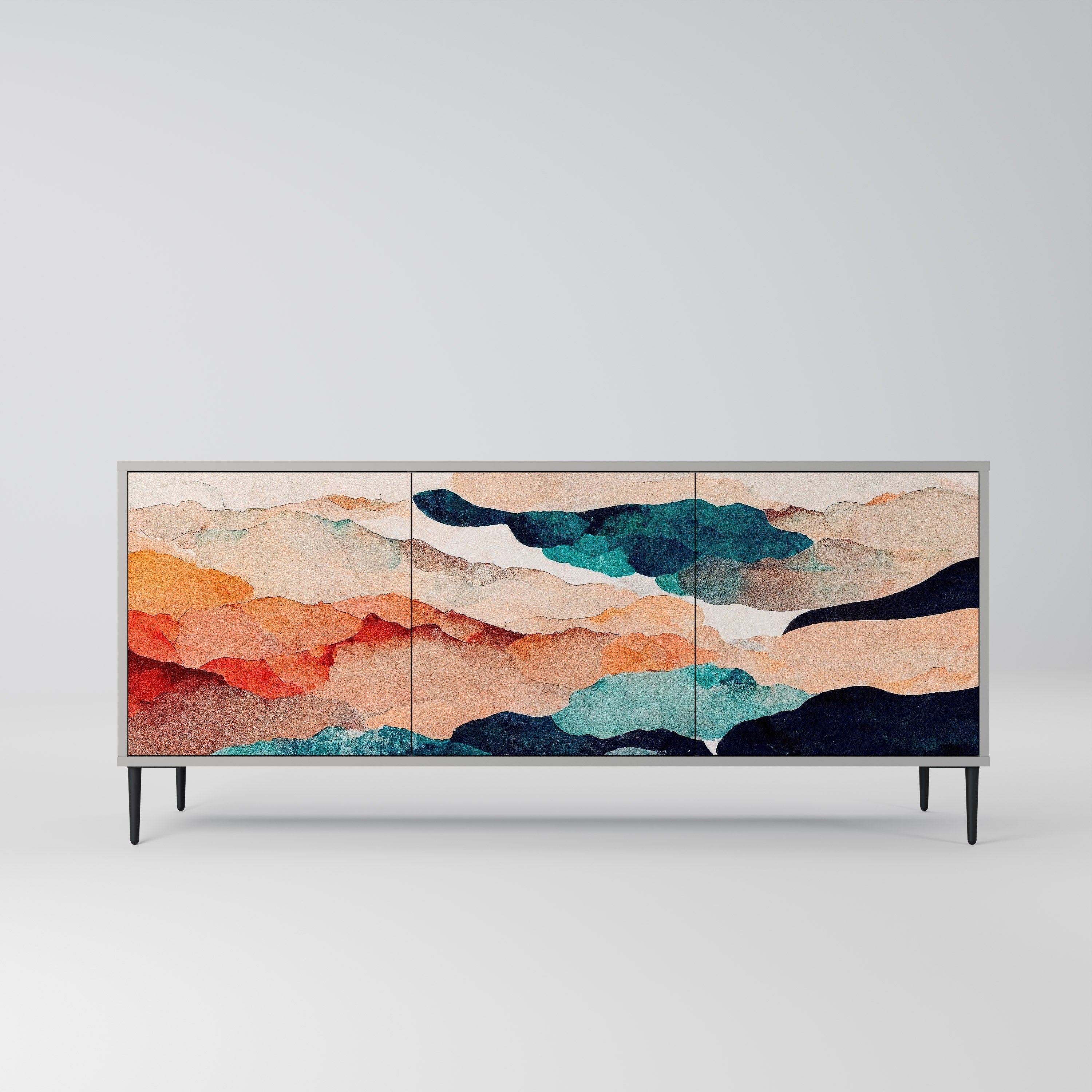 Buffet 3 portes ABSTRAIT PAYSAGE en finition grise