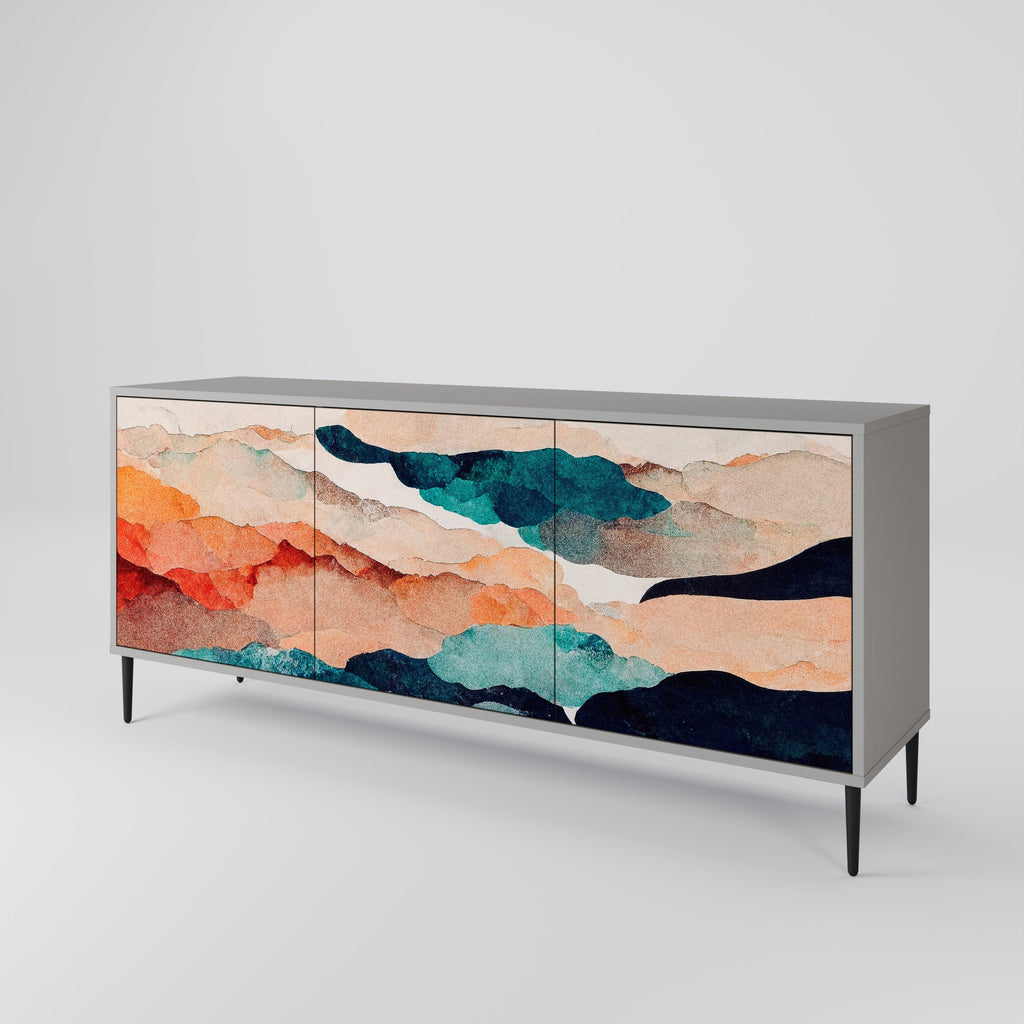 Buffet 3 portes ABSTRAIT PAYSAGE en finition grise