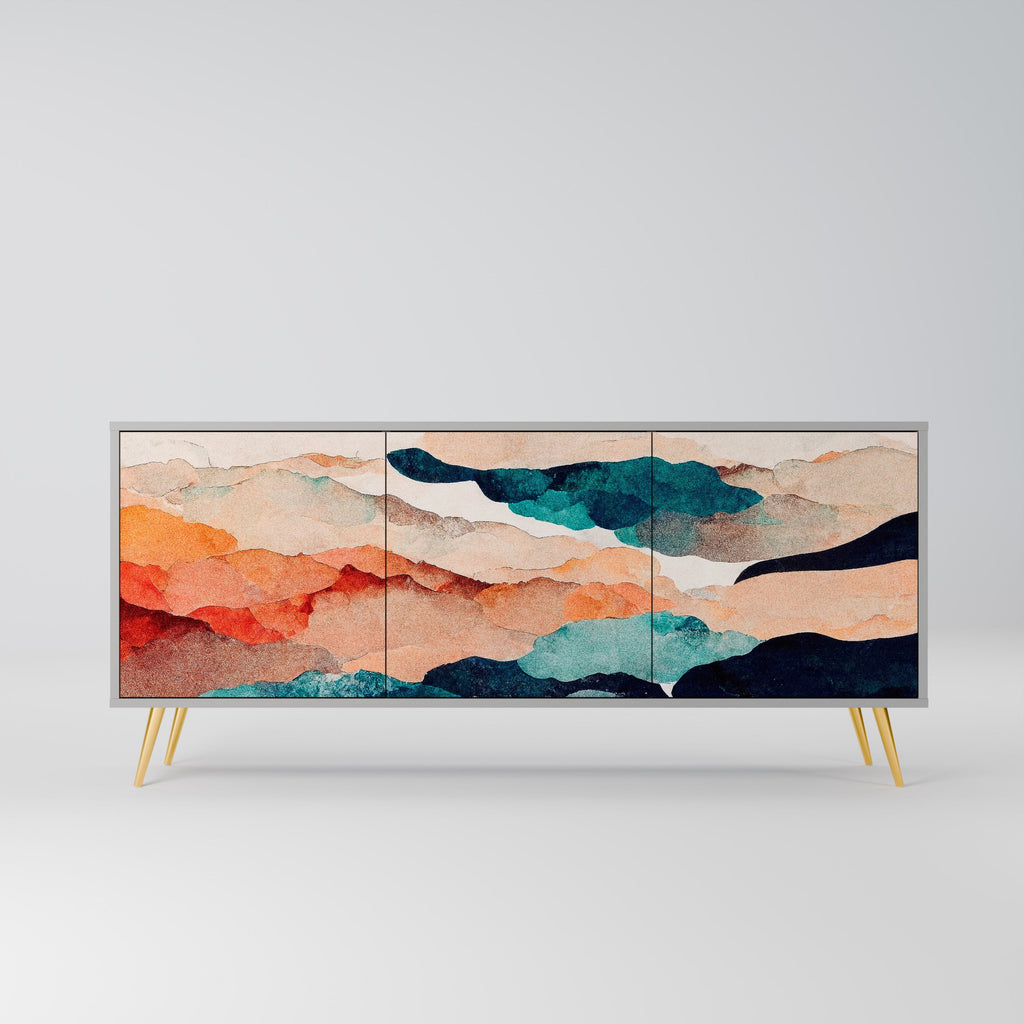 Buffet 3 portes ABSTRAIT PAYSAGE en finition grise