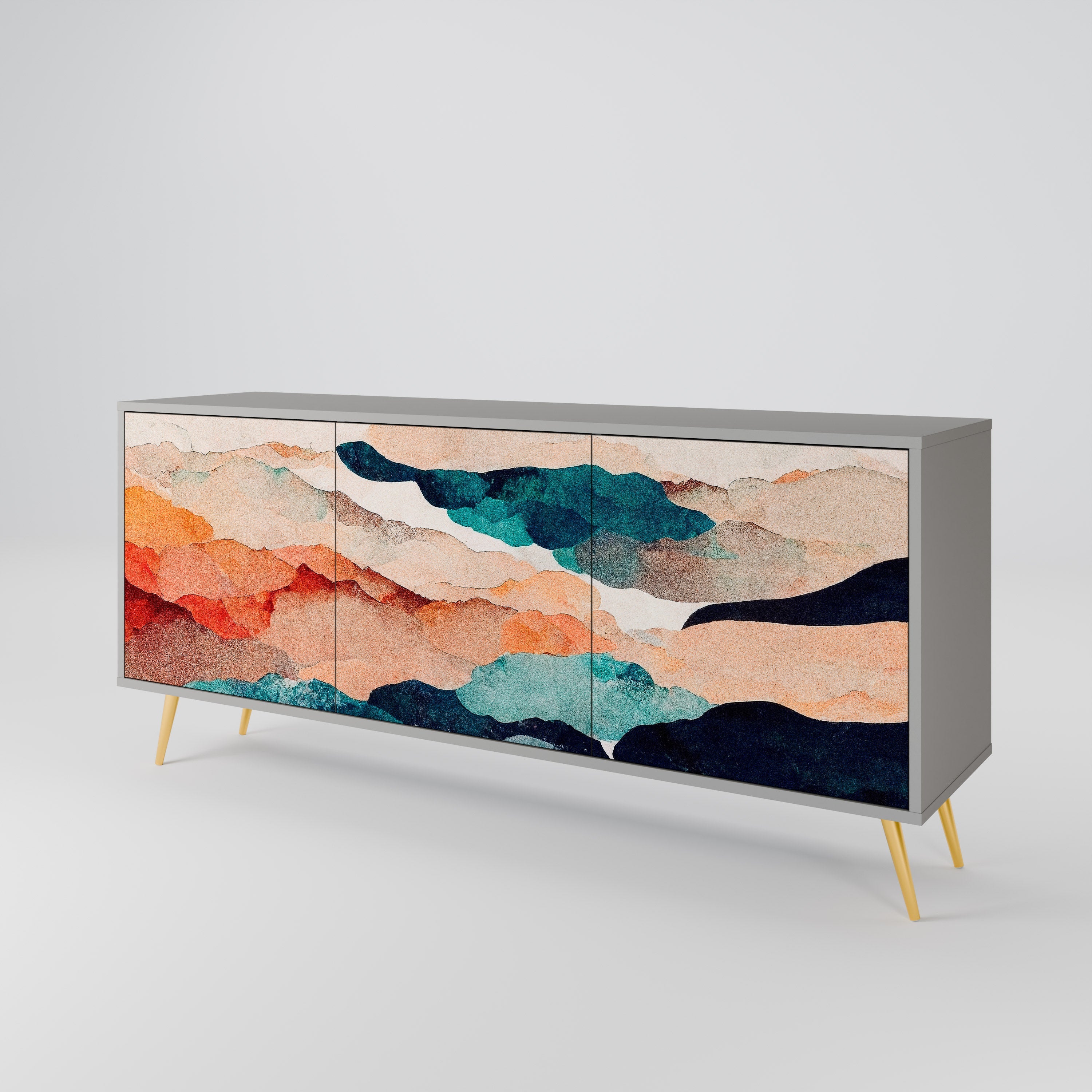 Buffet 3 portes ABSTRAIT PAYSAGE en finition grise