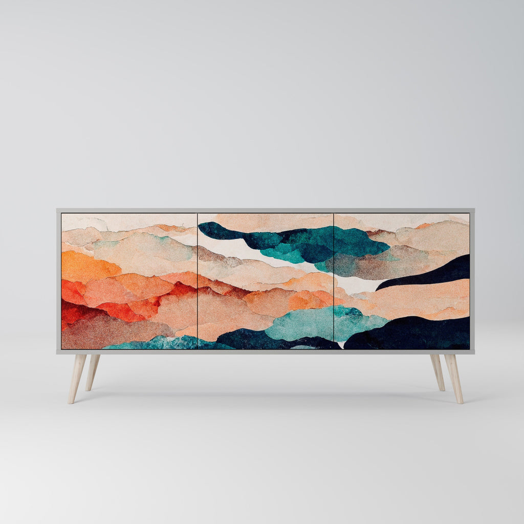 Buffet 3 portes ABSTRAIT PAYSAGE en finition grise