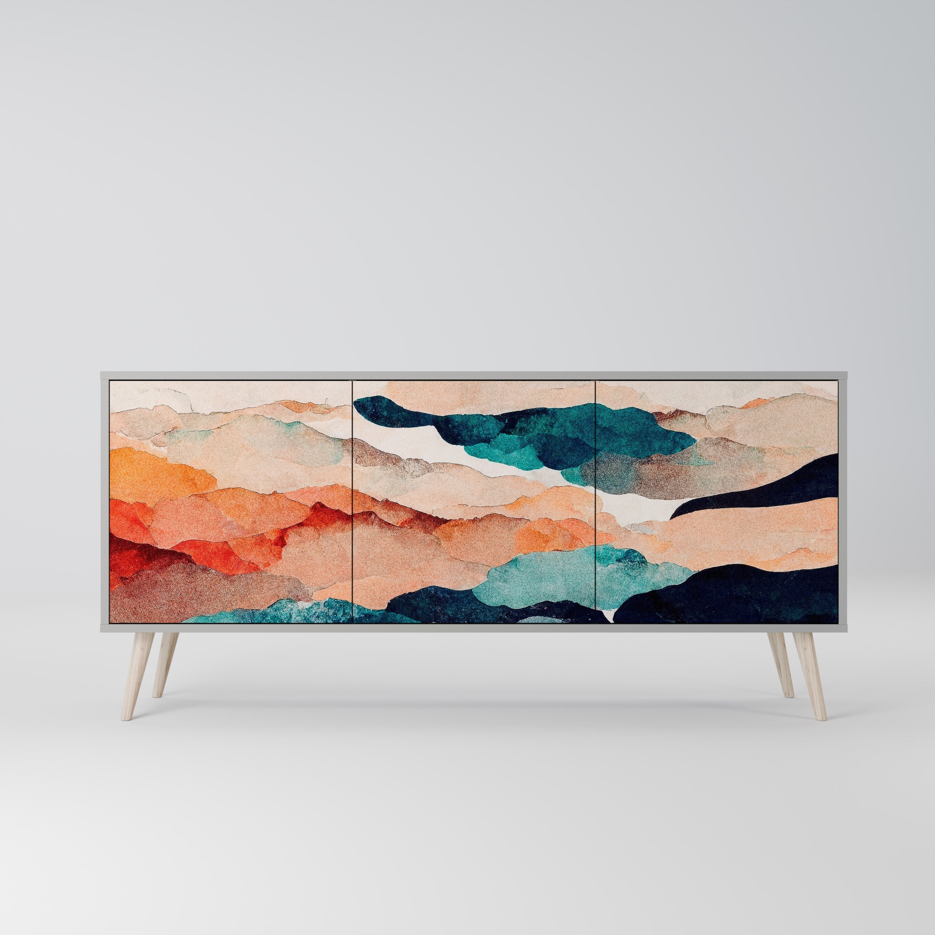 Buffet 3 portes ABSTRAIT PAYSAGE en finition grise