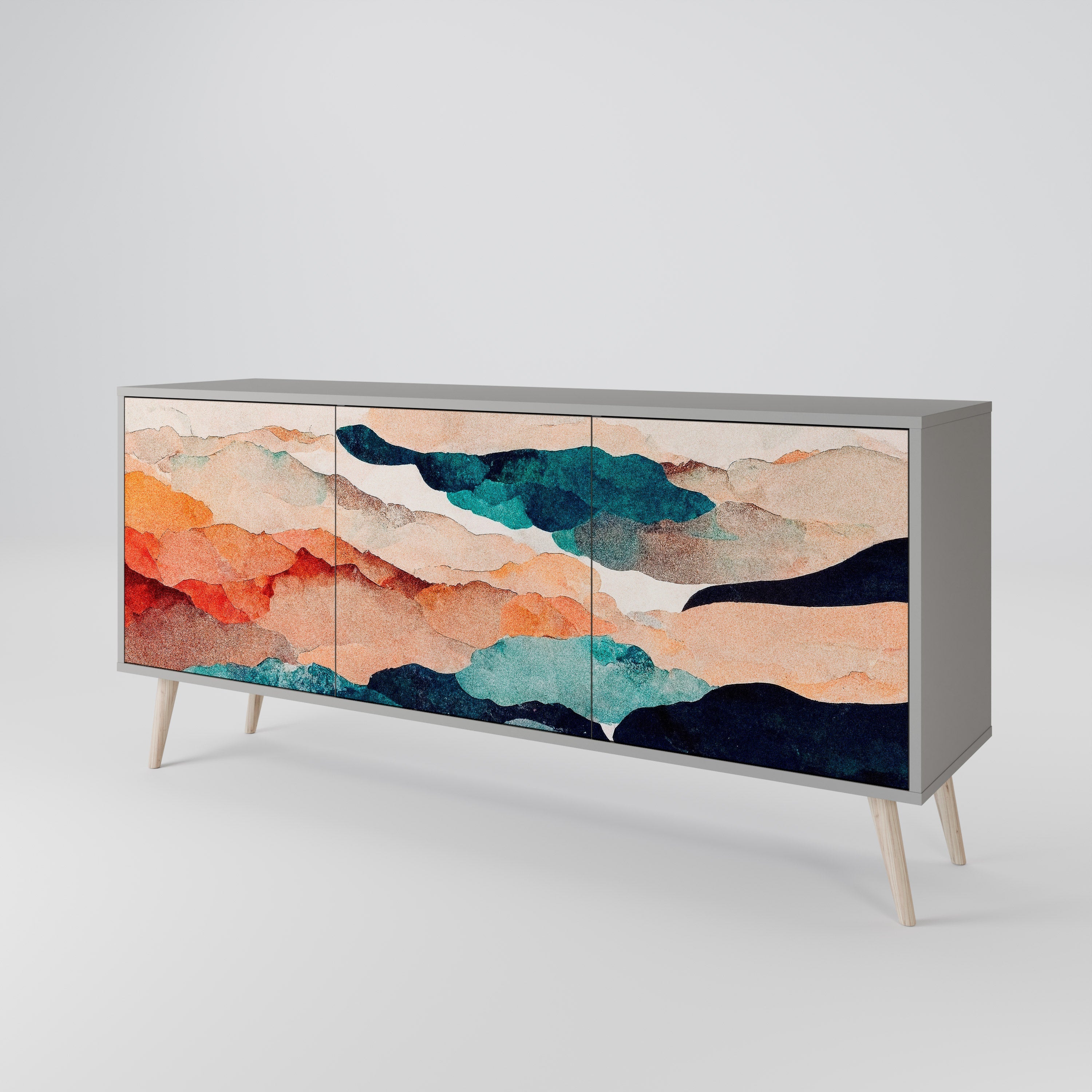 Buffet 3 portes ABSTRAIT PAYSAGE en finition grise