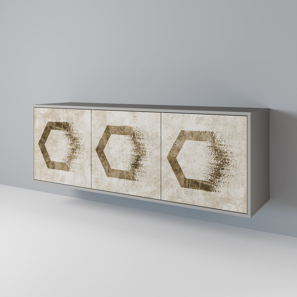 Buffet 3 portes HEXAGONAL SHAPES en finition grise