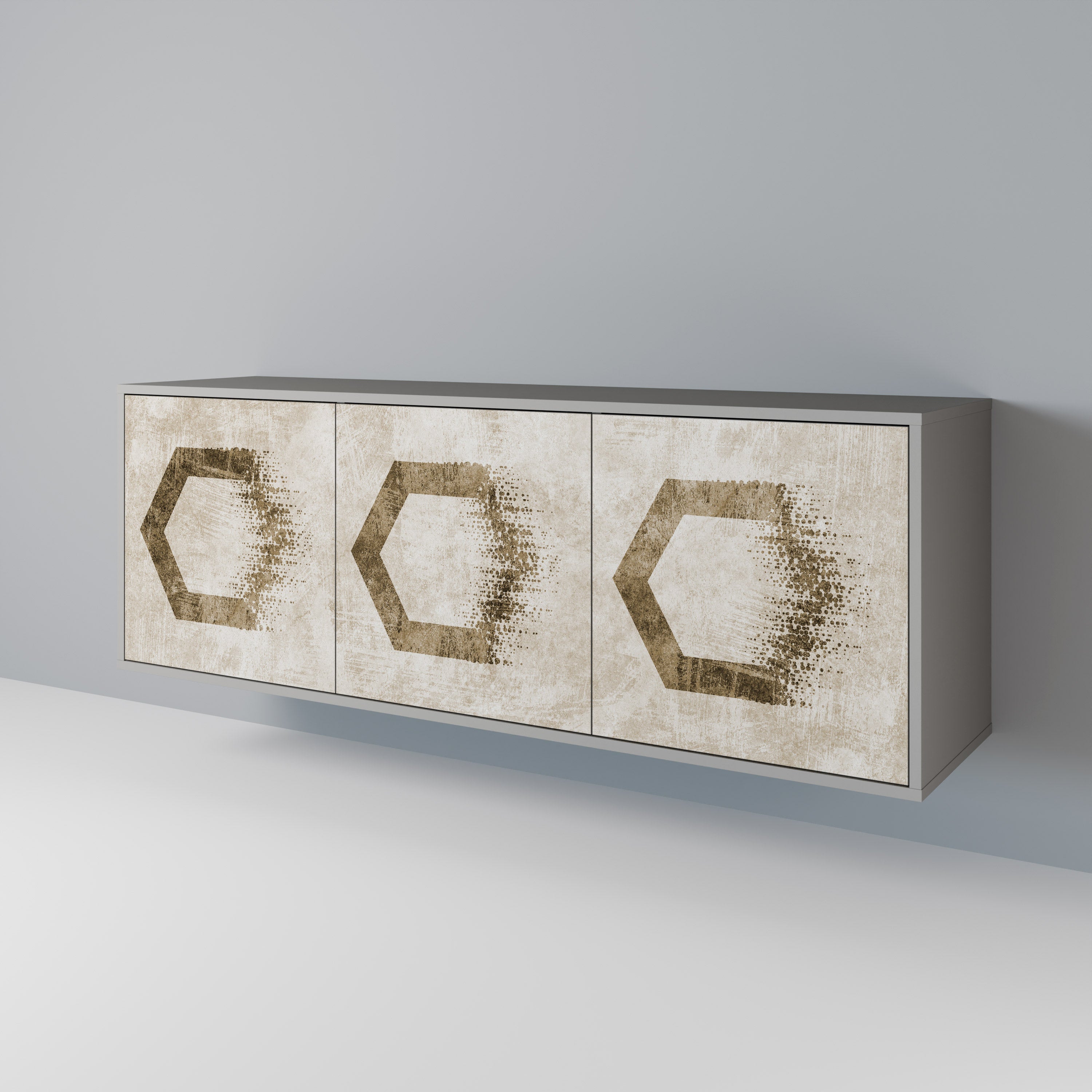 Buffet 3 portes HEXAGONAL SHAPES en finition grise
