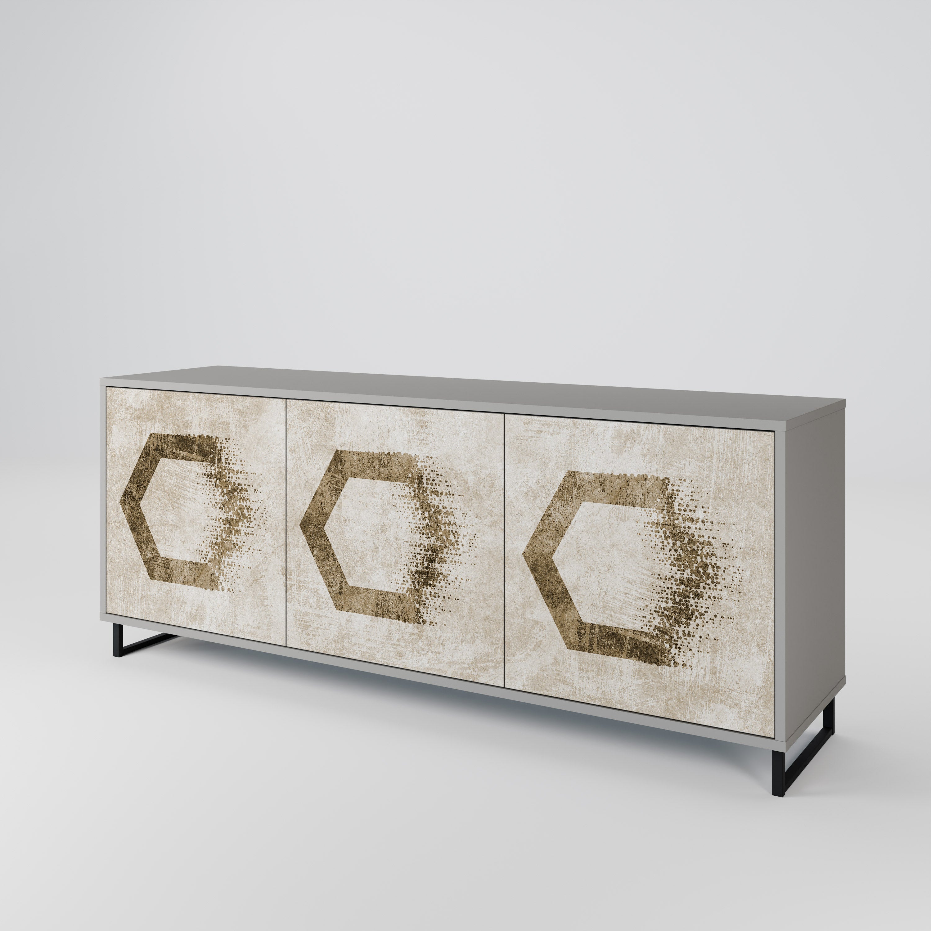 Buffet 3 portes HEXAGONAL SHAPES en finition grise
