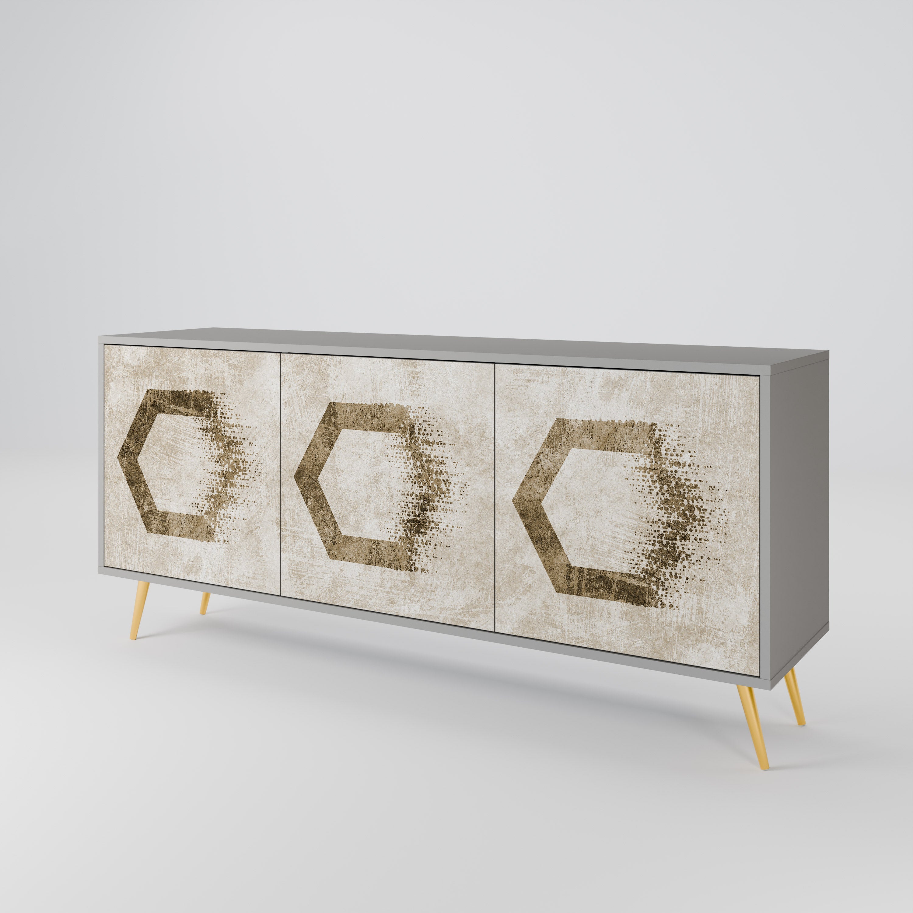 Buffet 3 portes HEXAGONAL SHAPES en finition grise