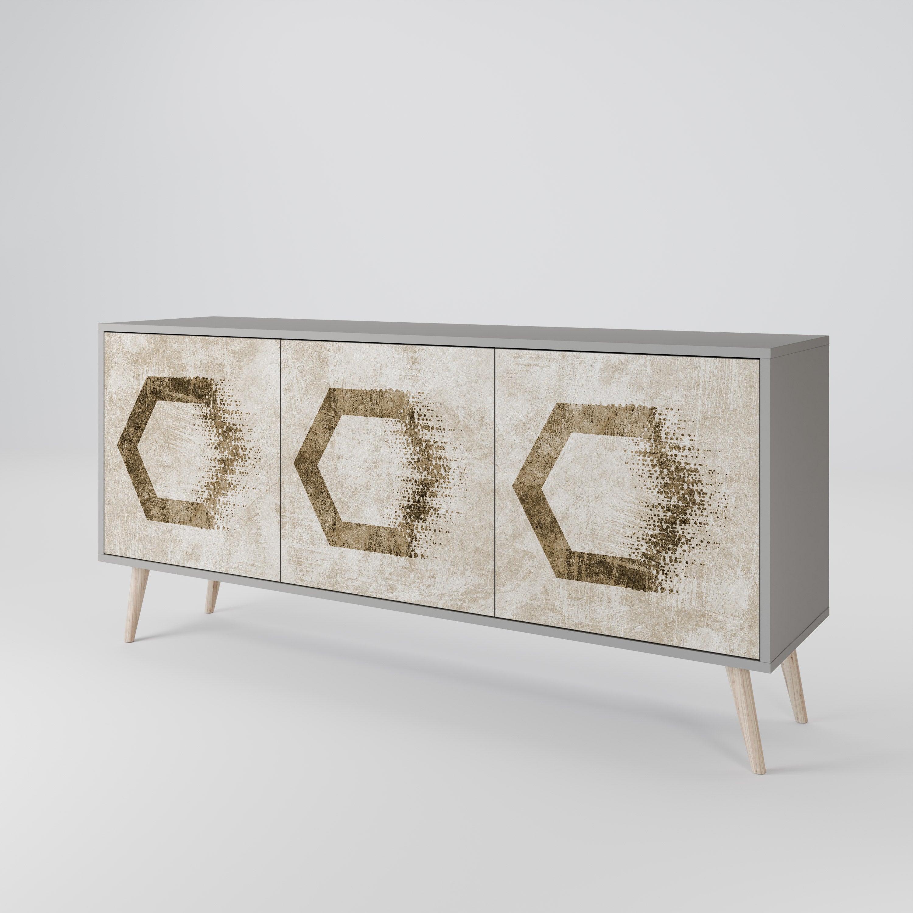 Buffet 3 portes HEXAGONAL SHAPES en finition grise