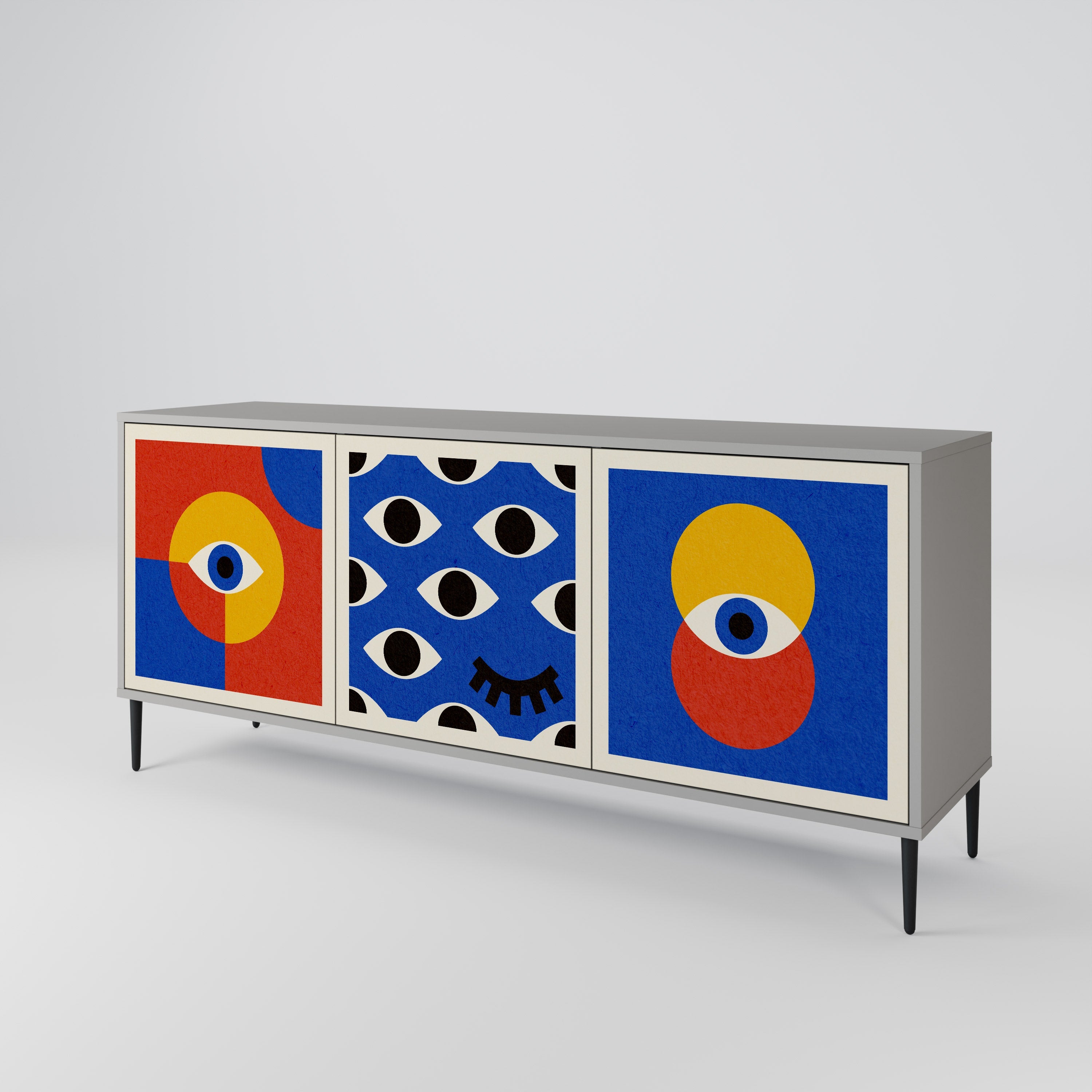 Buffet 3 portes GEOMETRIC EYES finition grise