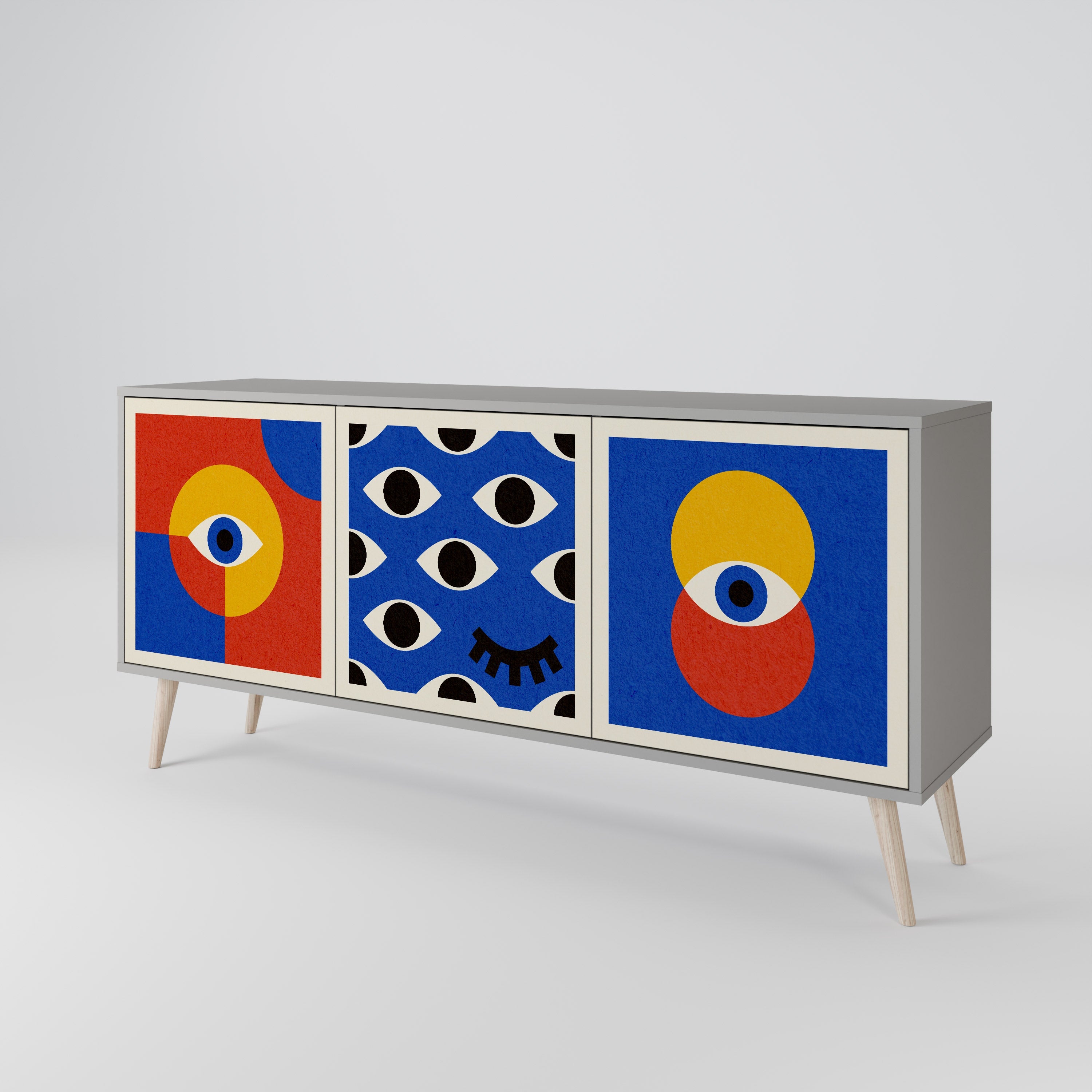 Buffet 3 portes GEOMETRIC EYES finition grise
