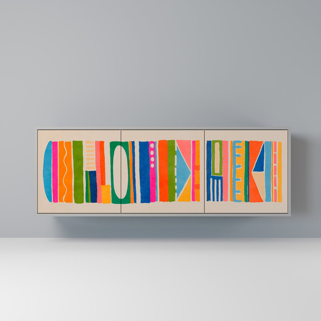 Buffet 3 portes GEOMETRIC SHINE en finition grise