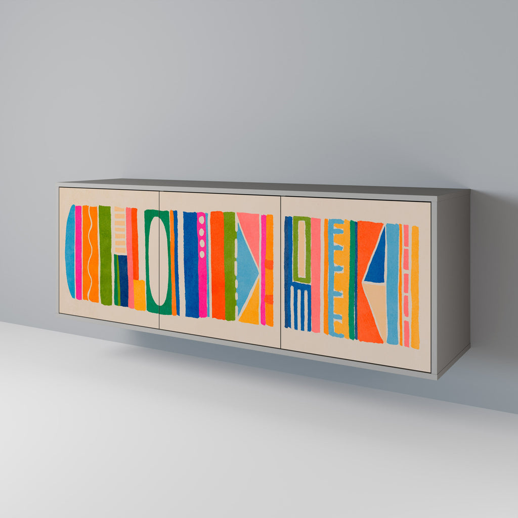 Buffet 3 portes GEOMETRIC SHINE en finition grise