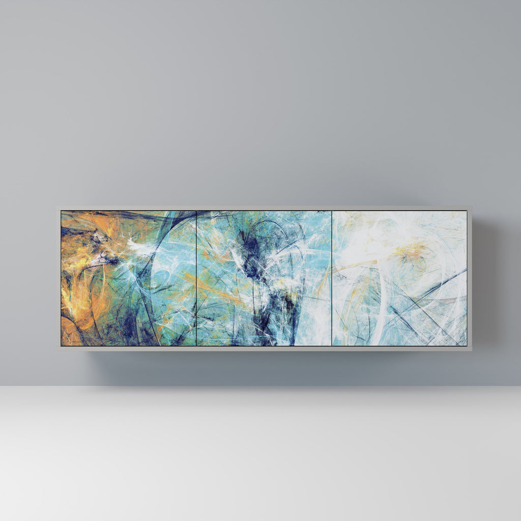 RÉFLEXIONS ABSTRAITES Buffet 3 portes en finition grise