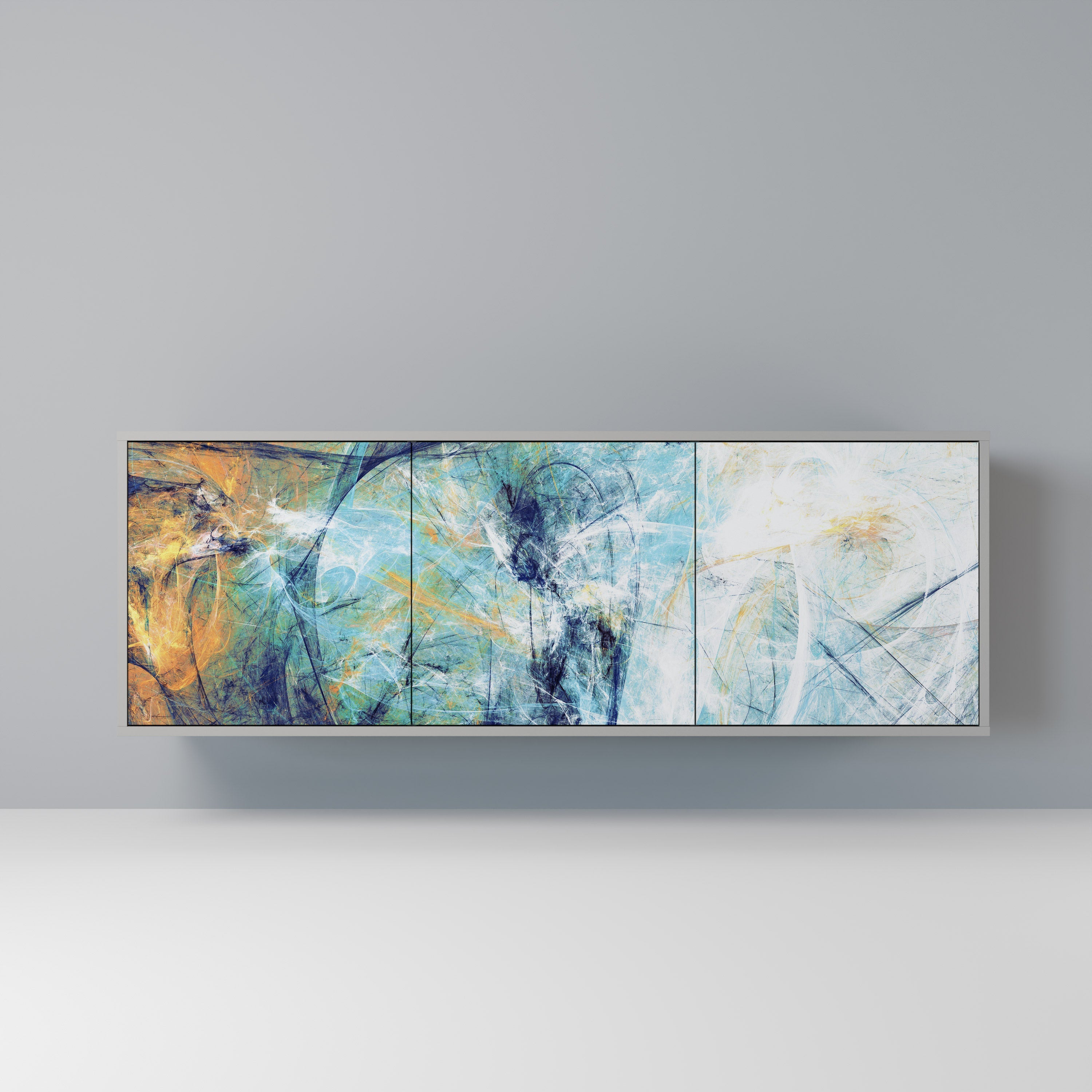 RÉFLEXIONS ABSTRAITES Buffet 3 portes en finition grise