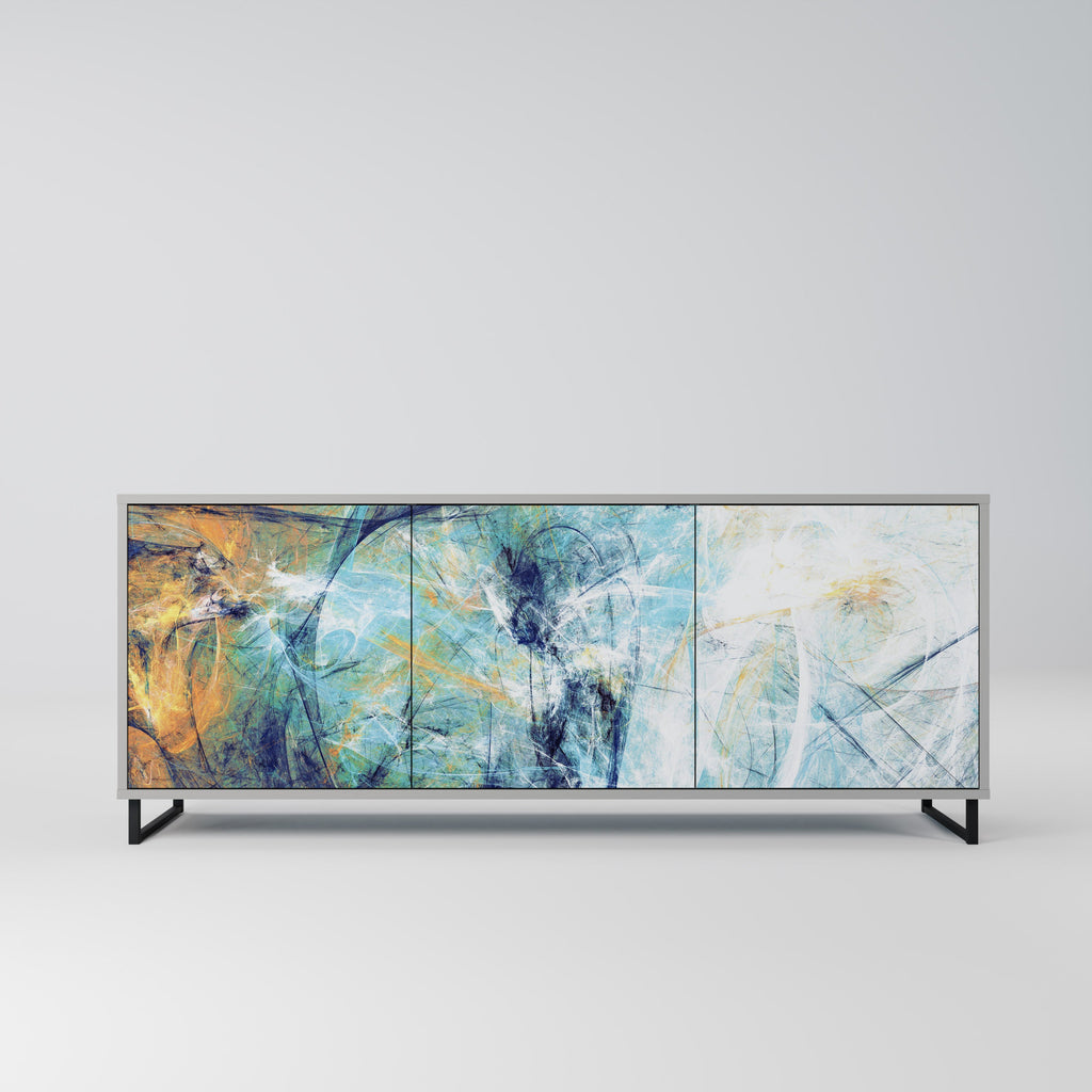 RÉFLEXIONS ABSTRAITES Buffet 3 portes en finition grise