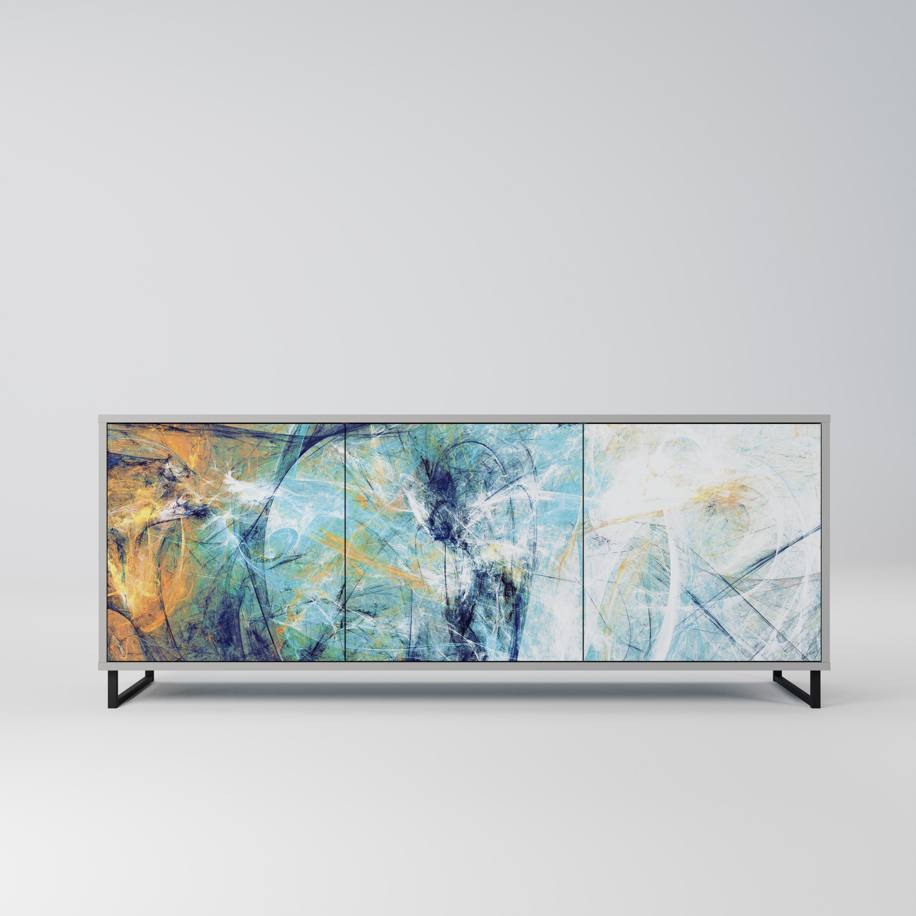 RÉFLEXIONS ABSTRAITES Buffet 3 portes en finition grise