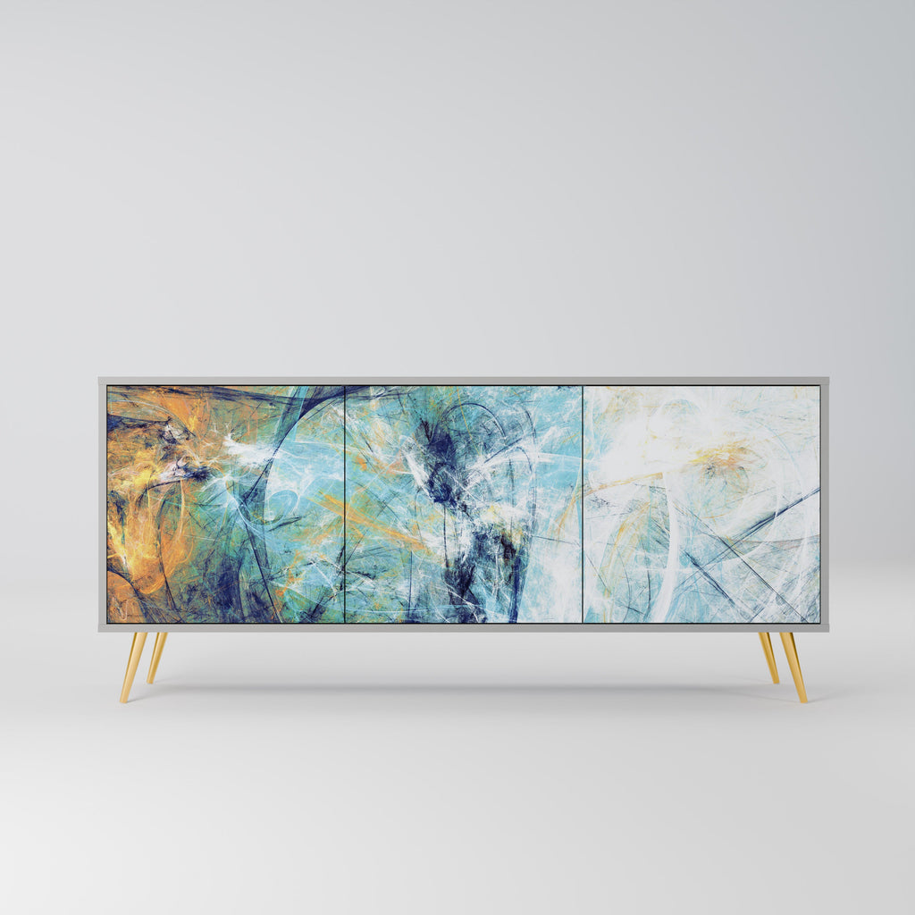 RÉFLEXIONS ABSTRAITES Buffet 3 portes en finition grise